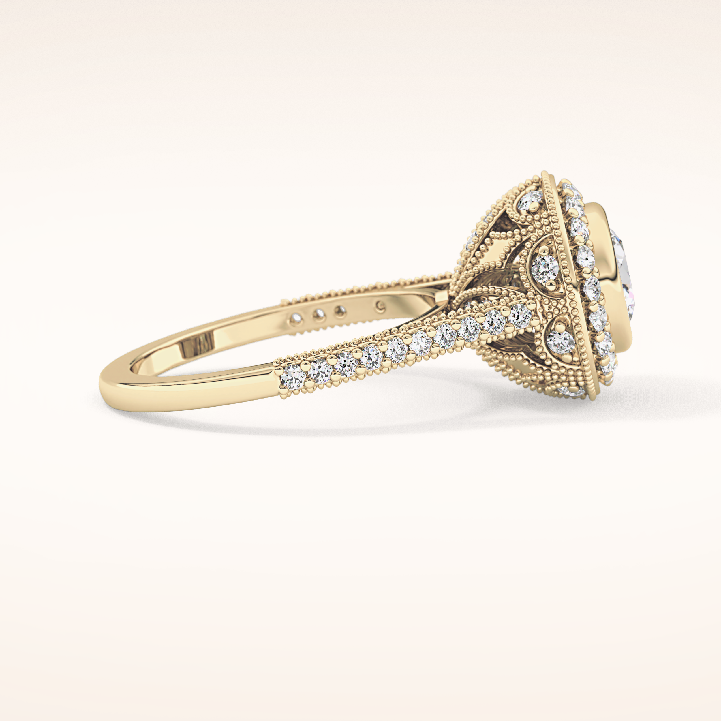 0.84 CT Round Shaped Halo & Pave Moissanite Engagement Ring