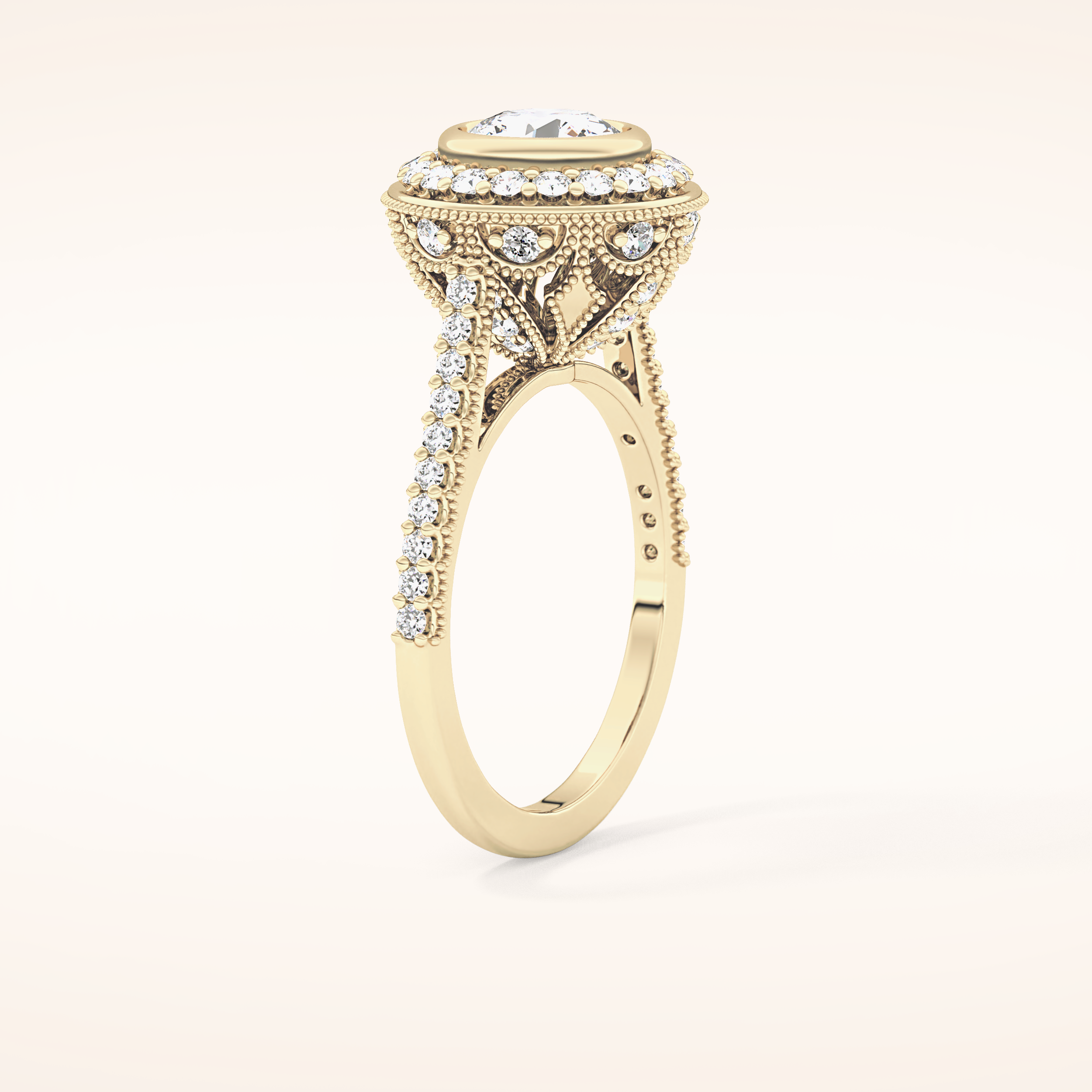 0.84 CT Round Shaped Halo & Pave Moissanite Engagement Ring