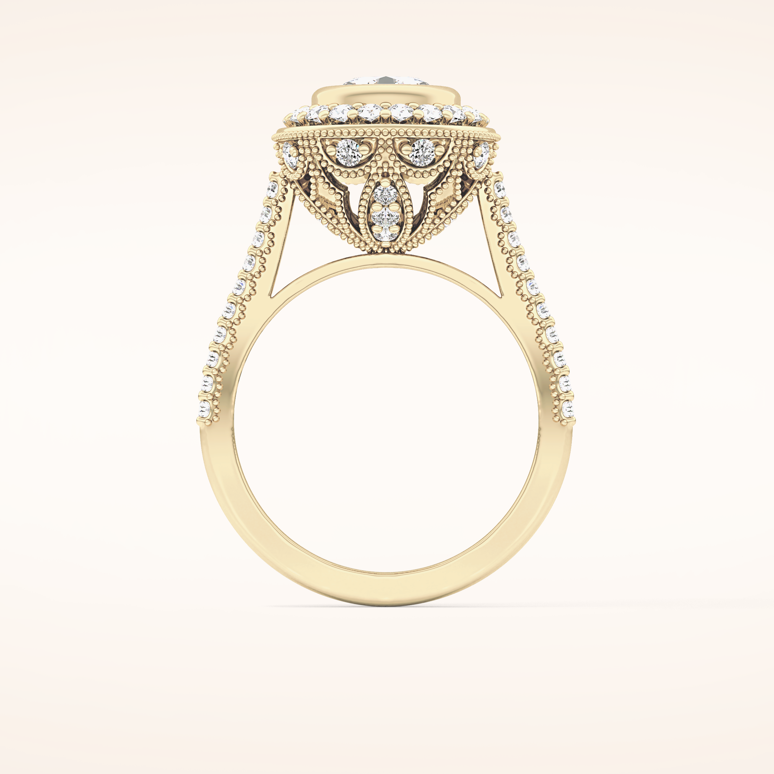 0.84 CT Round Shaped Halo & Pave Moissanite Engagement Ring