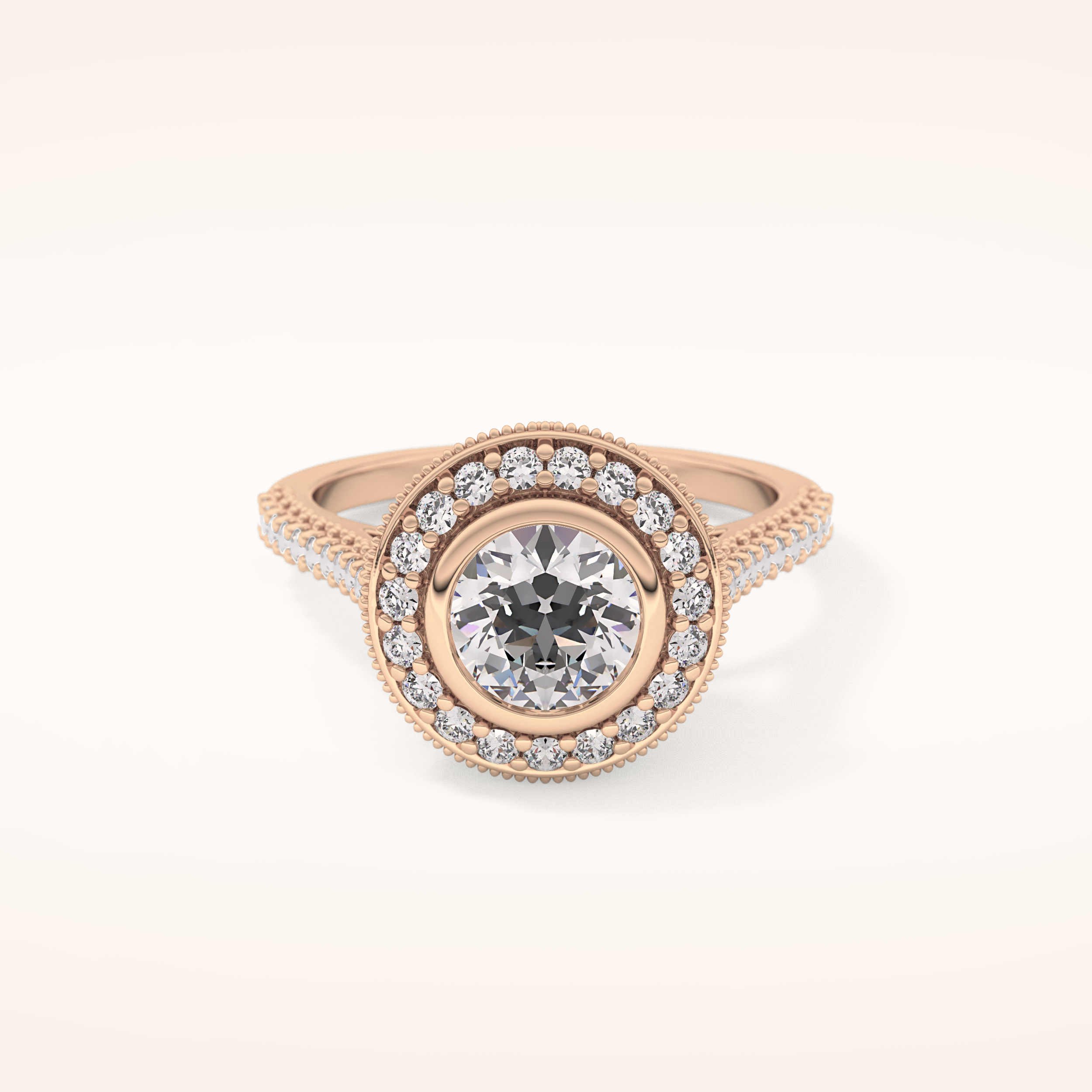 0.84 CT Round Shaped Halo & Pave Moissanite Engagement Ring