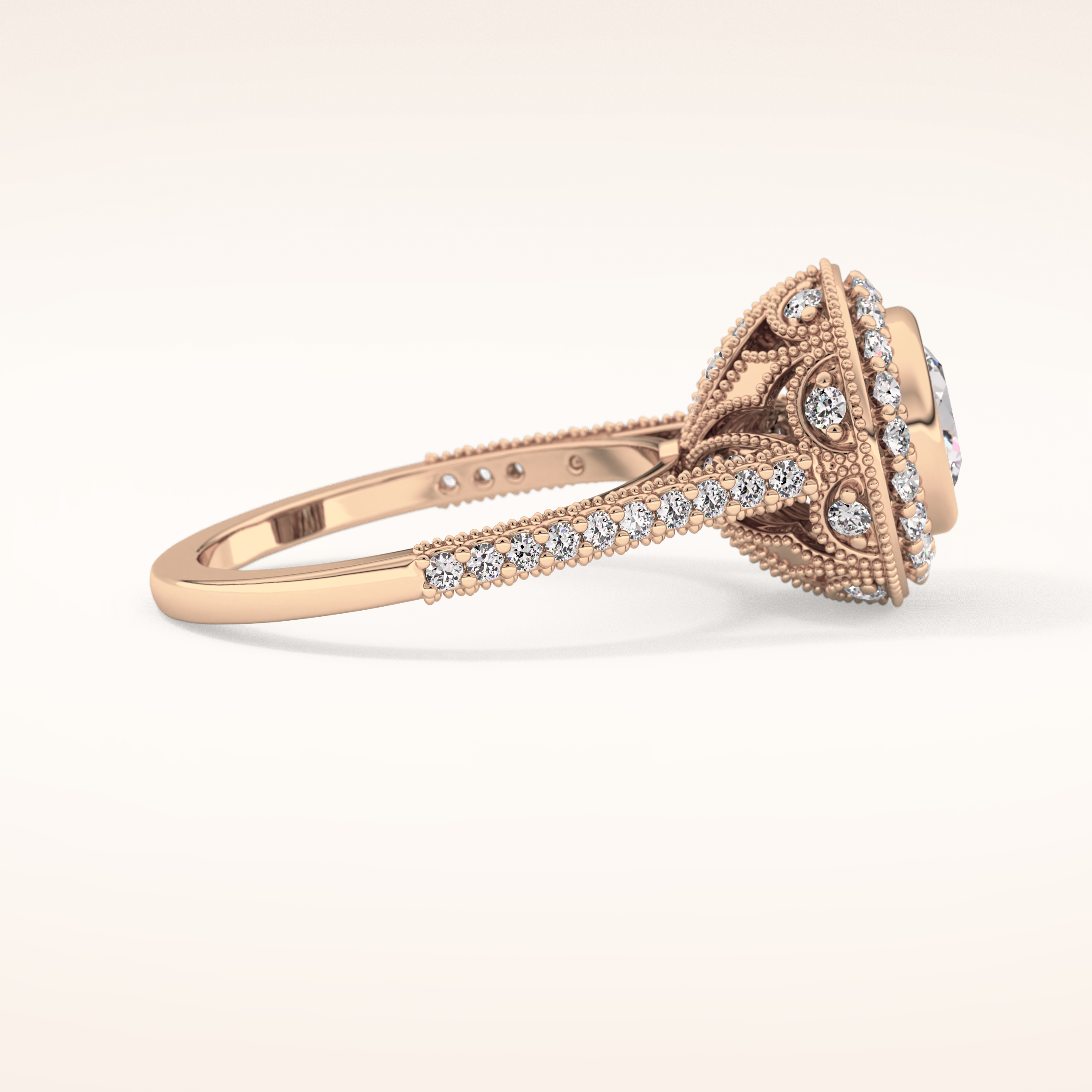 0.84 CT Round Shaped Halo & Pave Moissanite Engagement Ring