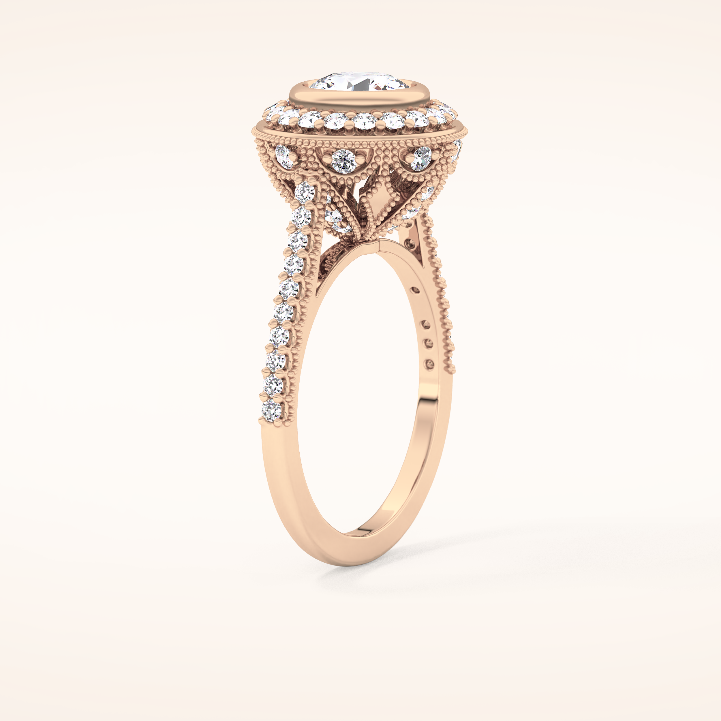 0.84 CT Round Shaped Halo & Pave Moissanite Engagement Ring