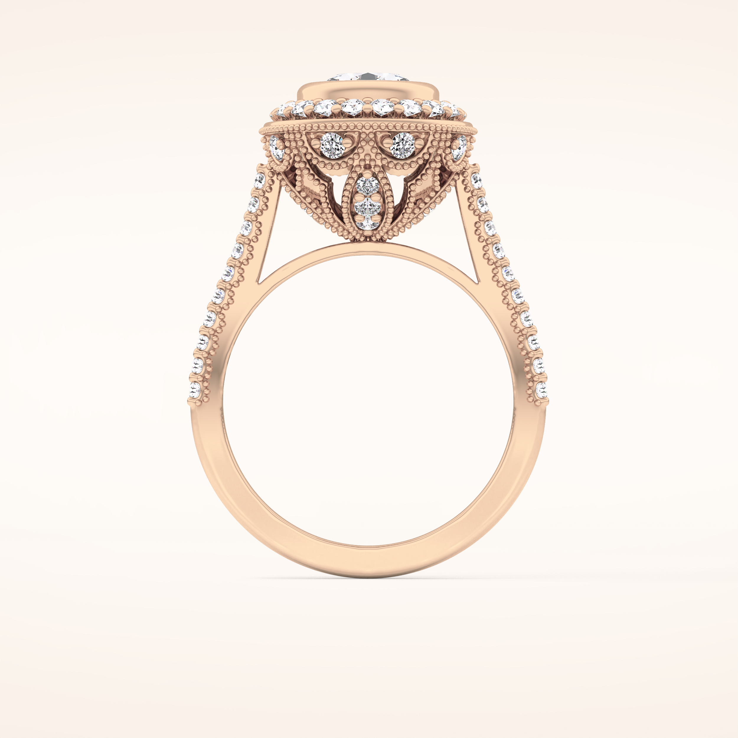 0.84 CT Round Shaped Halo & Pave Moissanite Engagement Ring