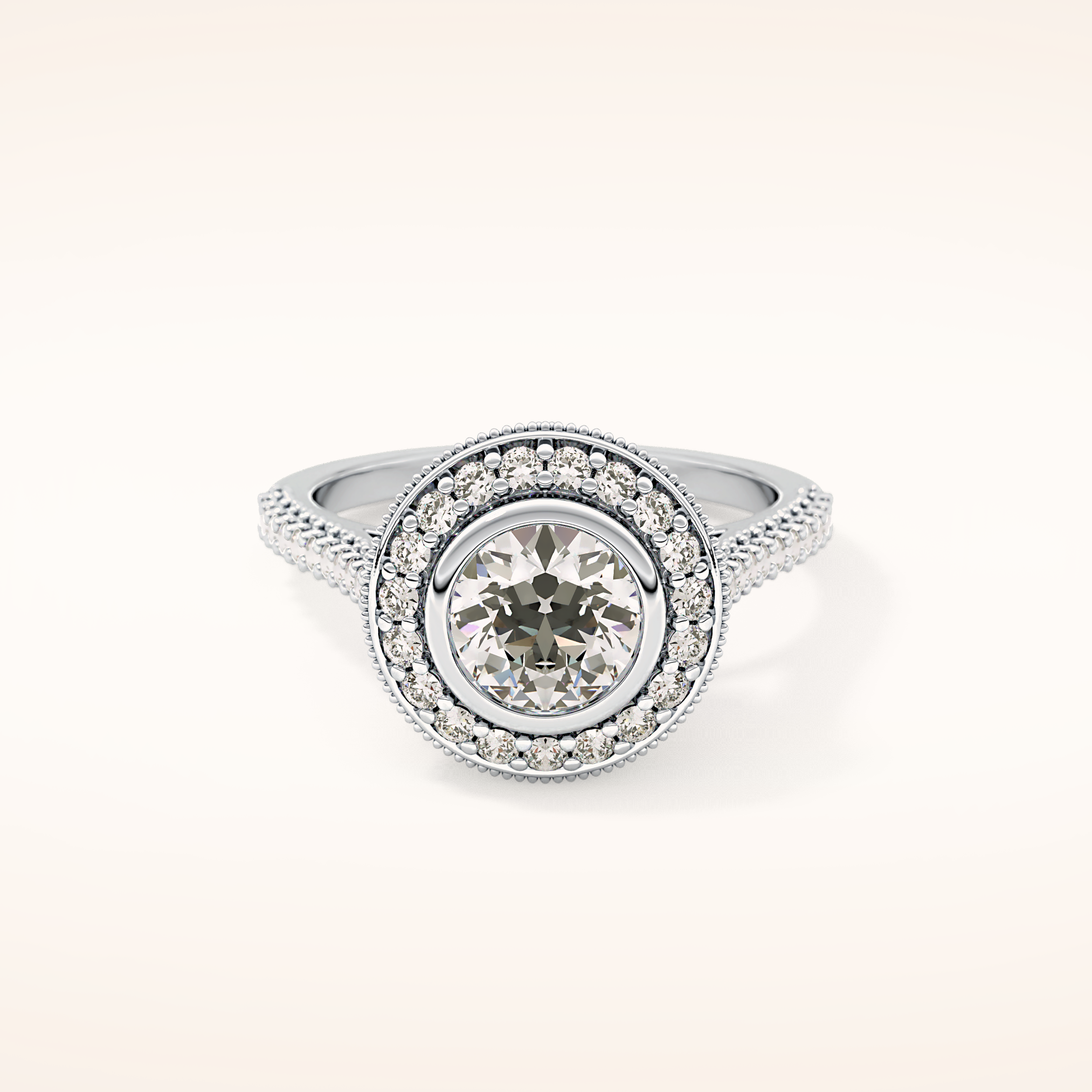 0.84 CT Round Shaped Halo & Pave Moissanite Engagement Ring