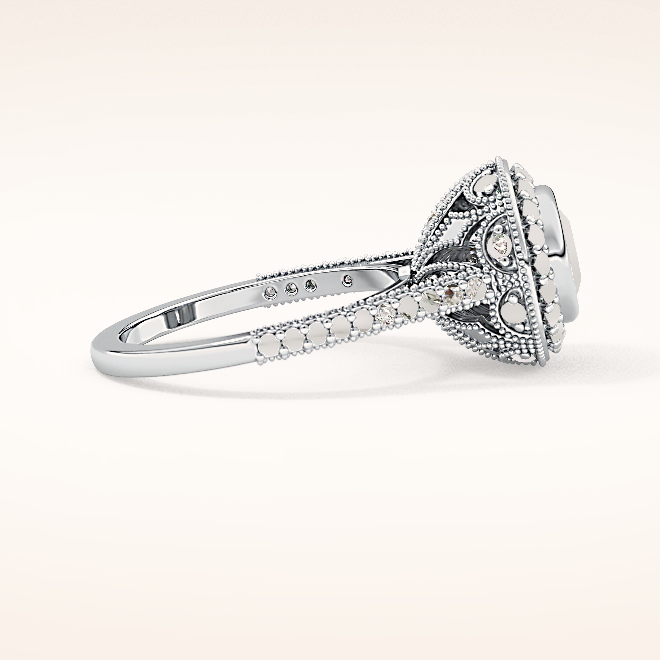 0.84 CT Round Shaped Halo & Pave Moissanite Engagement Ring