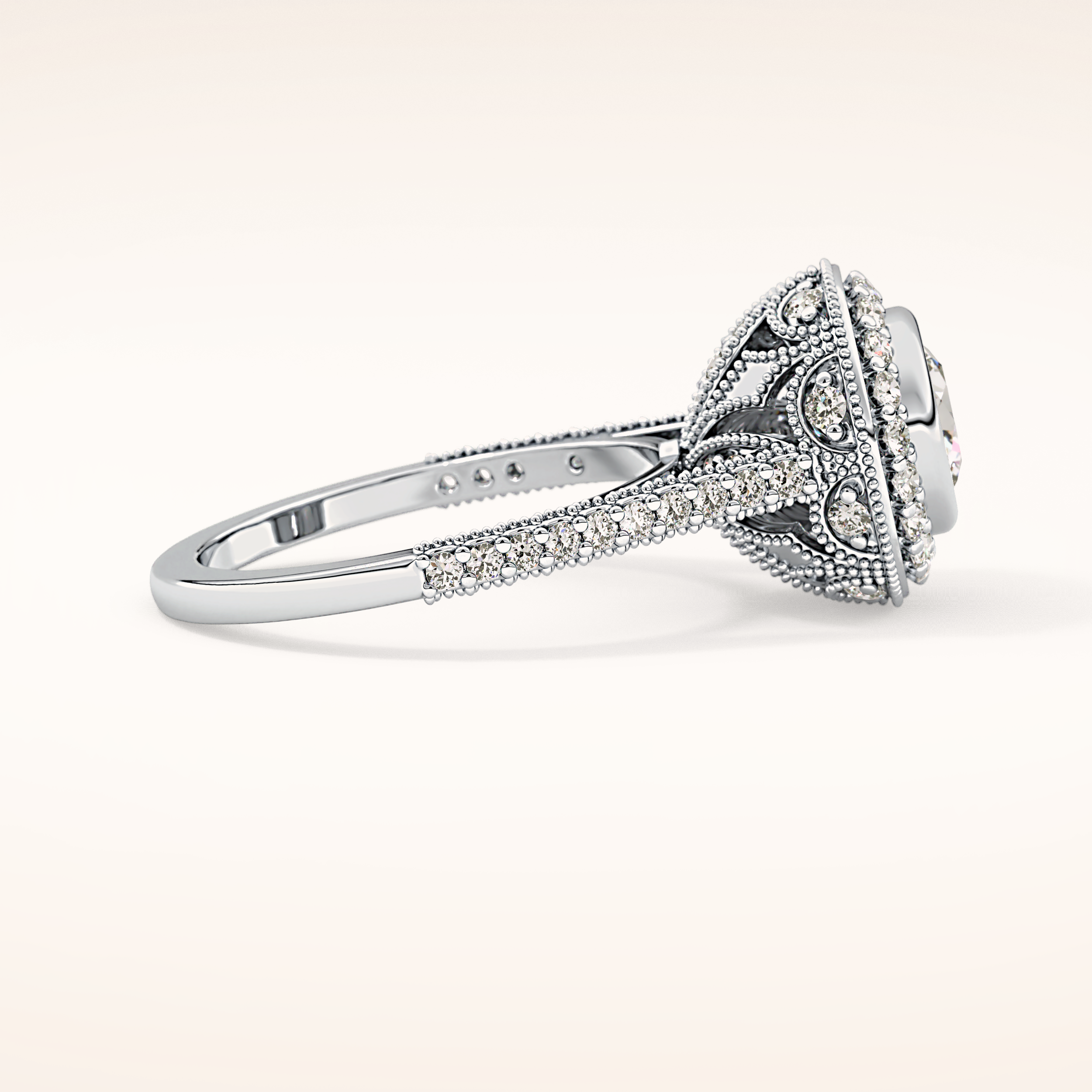 0.84 CT Round Shaped Halo & Pave Moissanite Engagement Ring