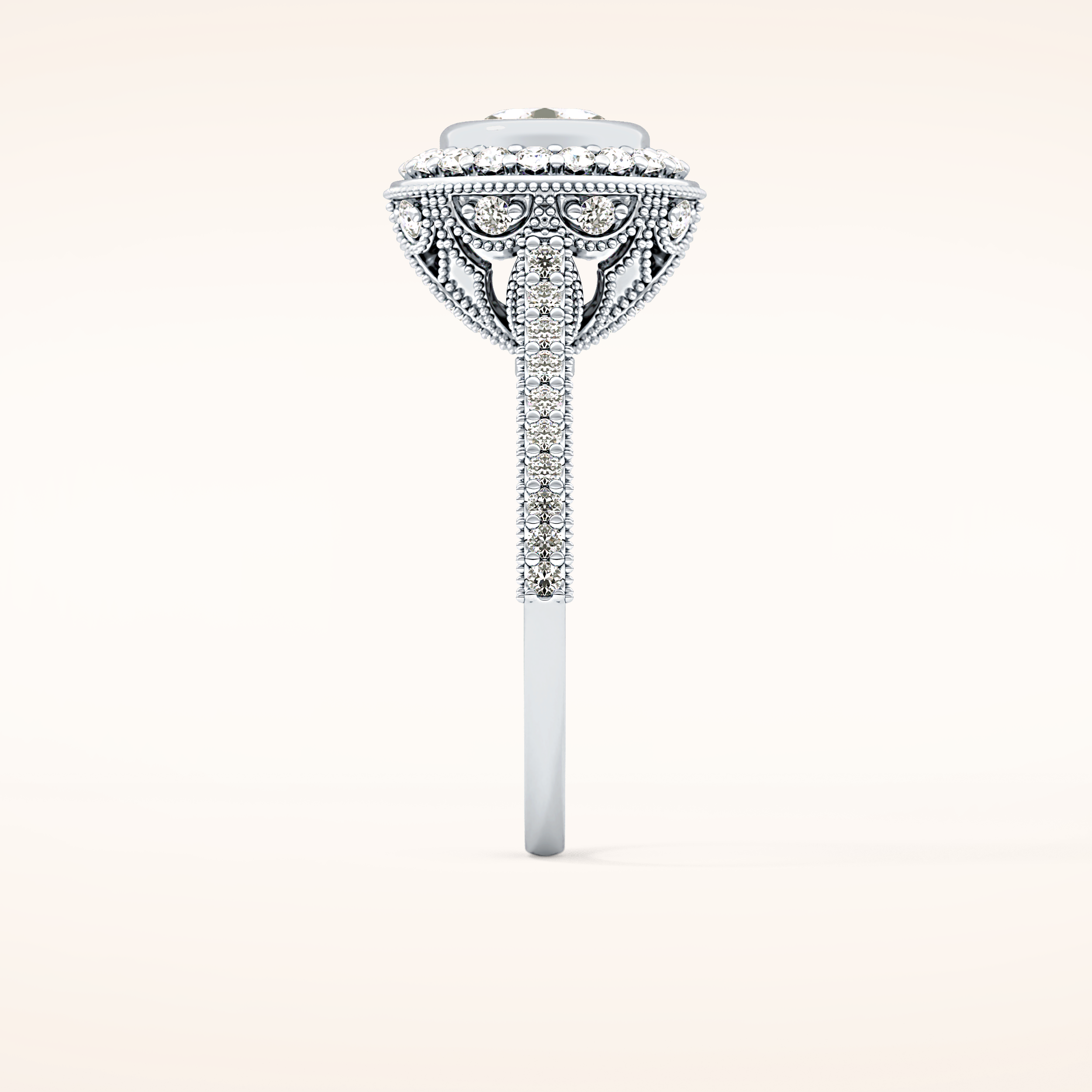 0.84 CT Round Shaped Halo & Pave Moissanite Engagement Ring