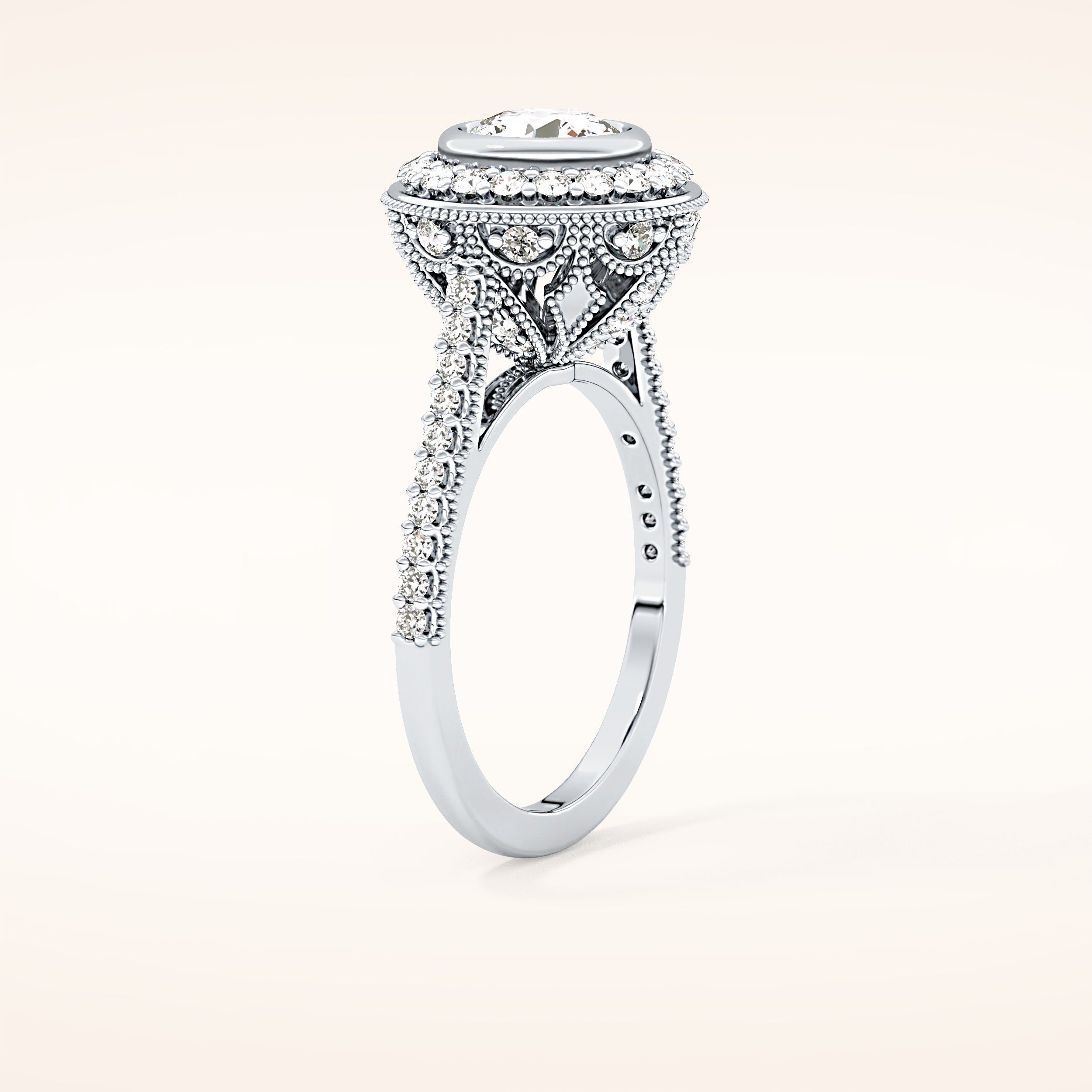 0.84 CT Round Shaped Halo & Pave Moissanite Engagement Ring