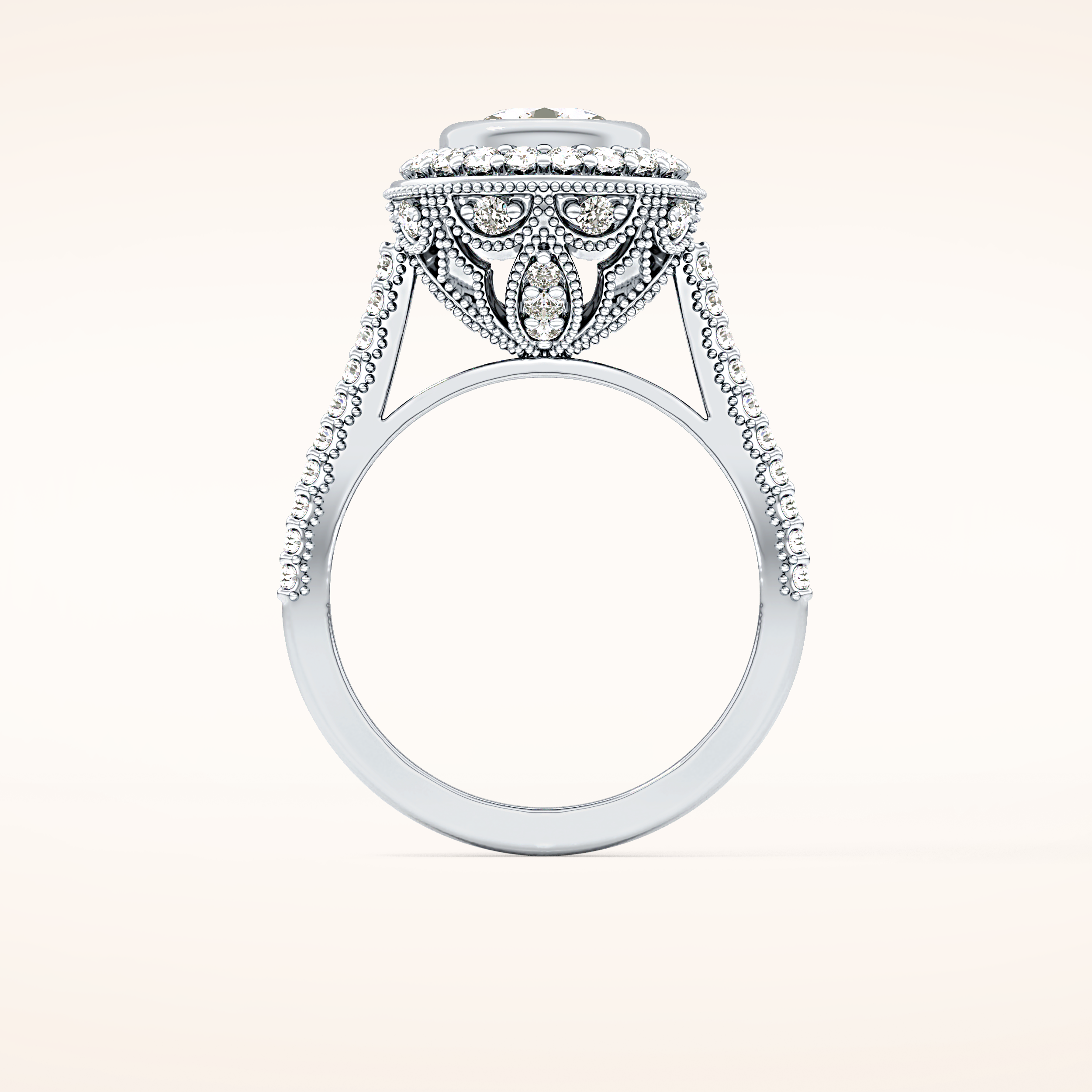 0.84 CT Round Shaped Halo & Pave Moissanite Engagement Ring