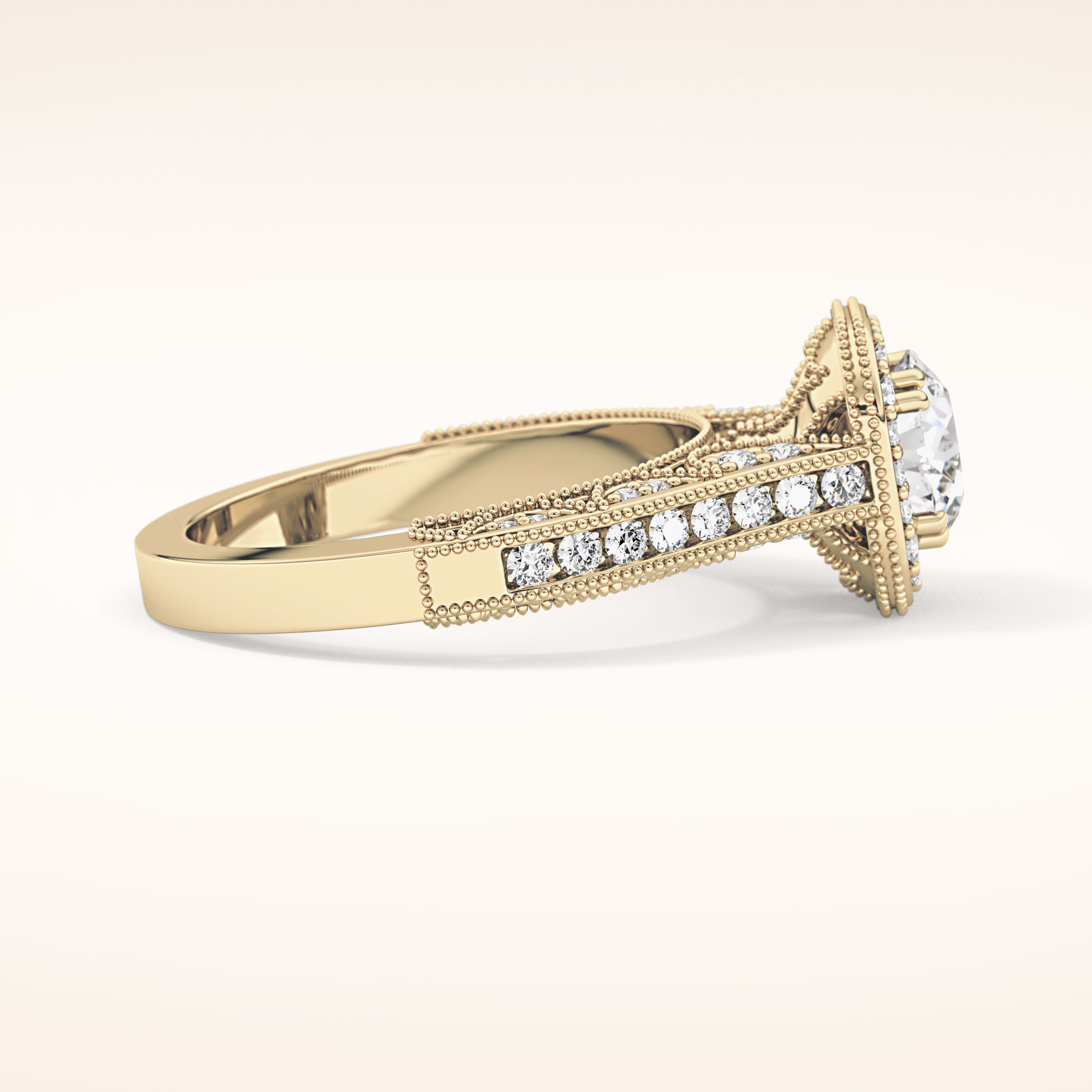 1.05 CT Round Shaped Halo & Pave Moissanite Engagement Ring