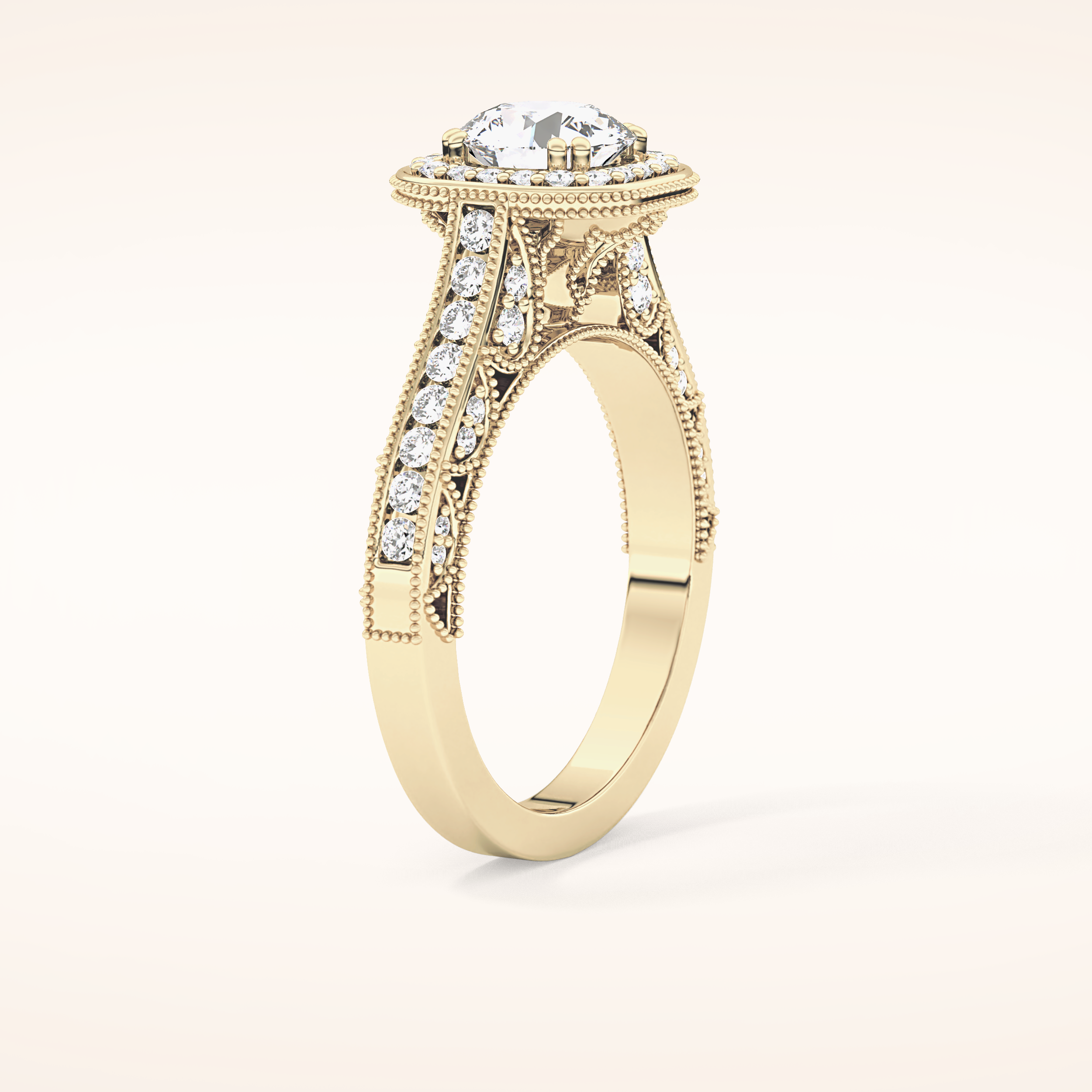 1.05 CT Round Shaped Halo & Pave Moissanite Engagement Ring