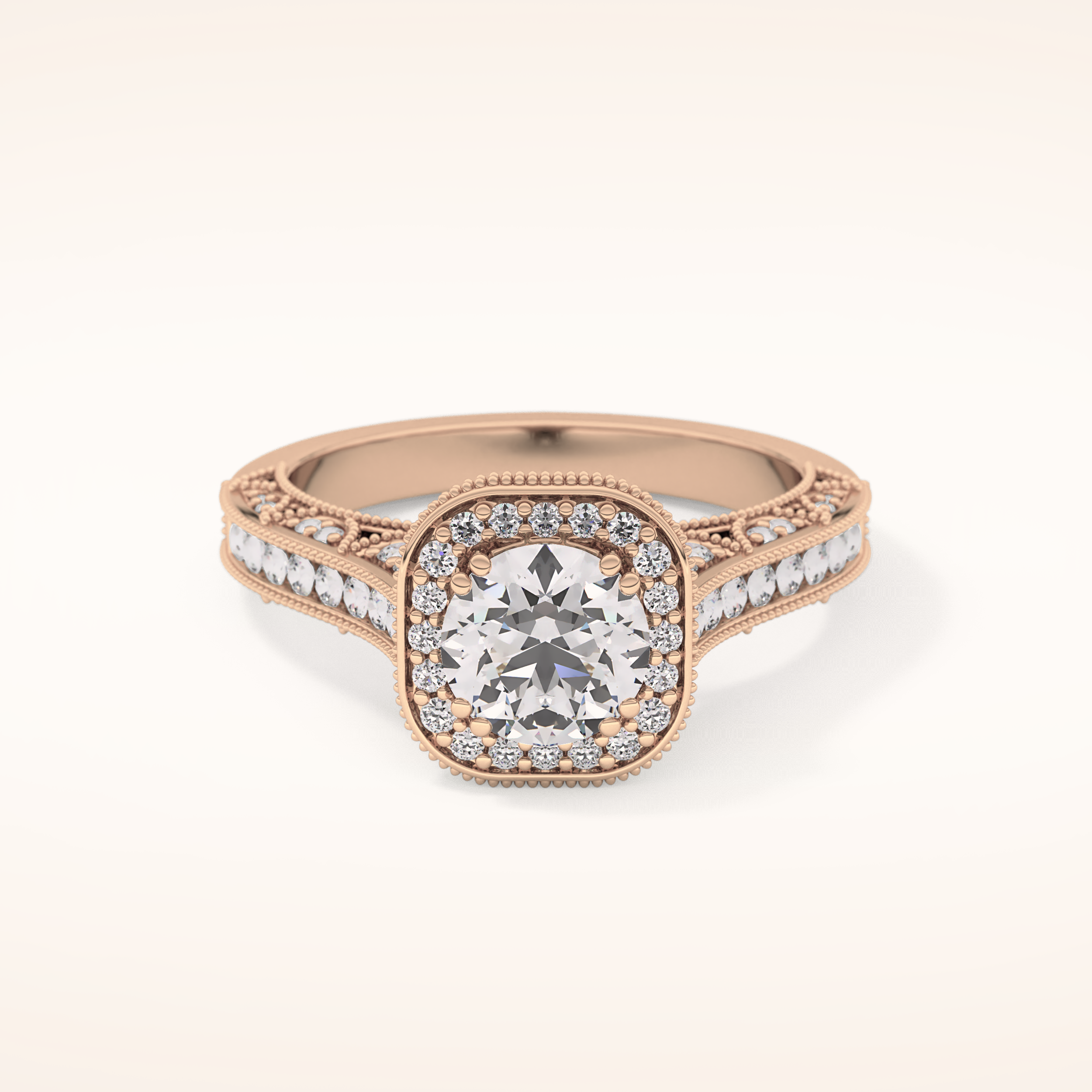 1.05 CT Round Shaped Halo & Pave Moissanite Engagement Ring