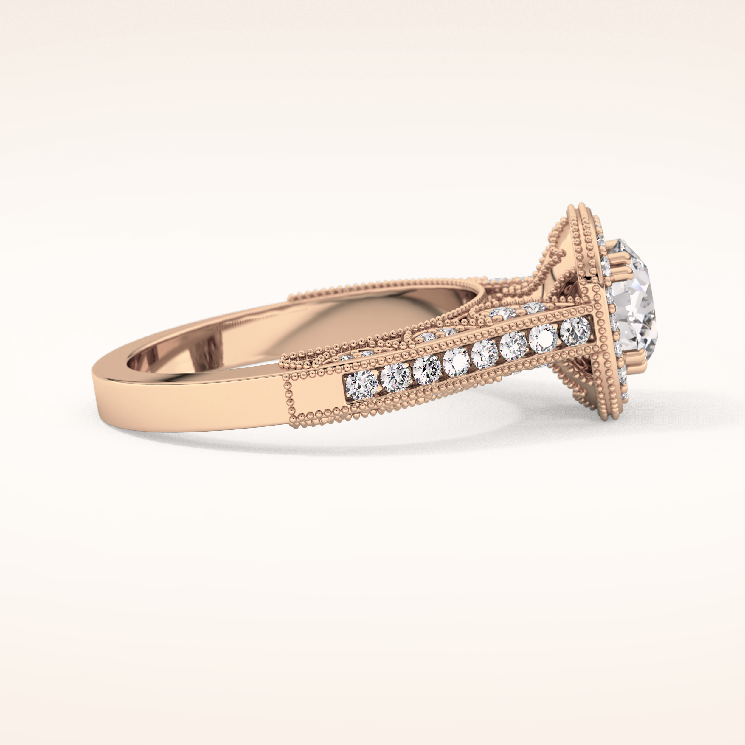 1.05 CT Round Shaped Halo & Pave Moissanite Engagement Ring