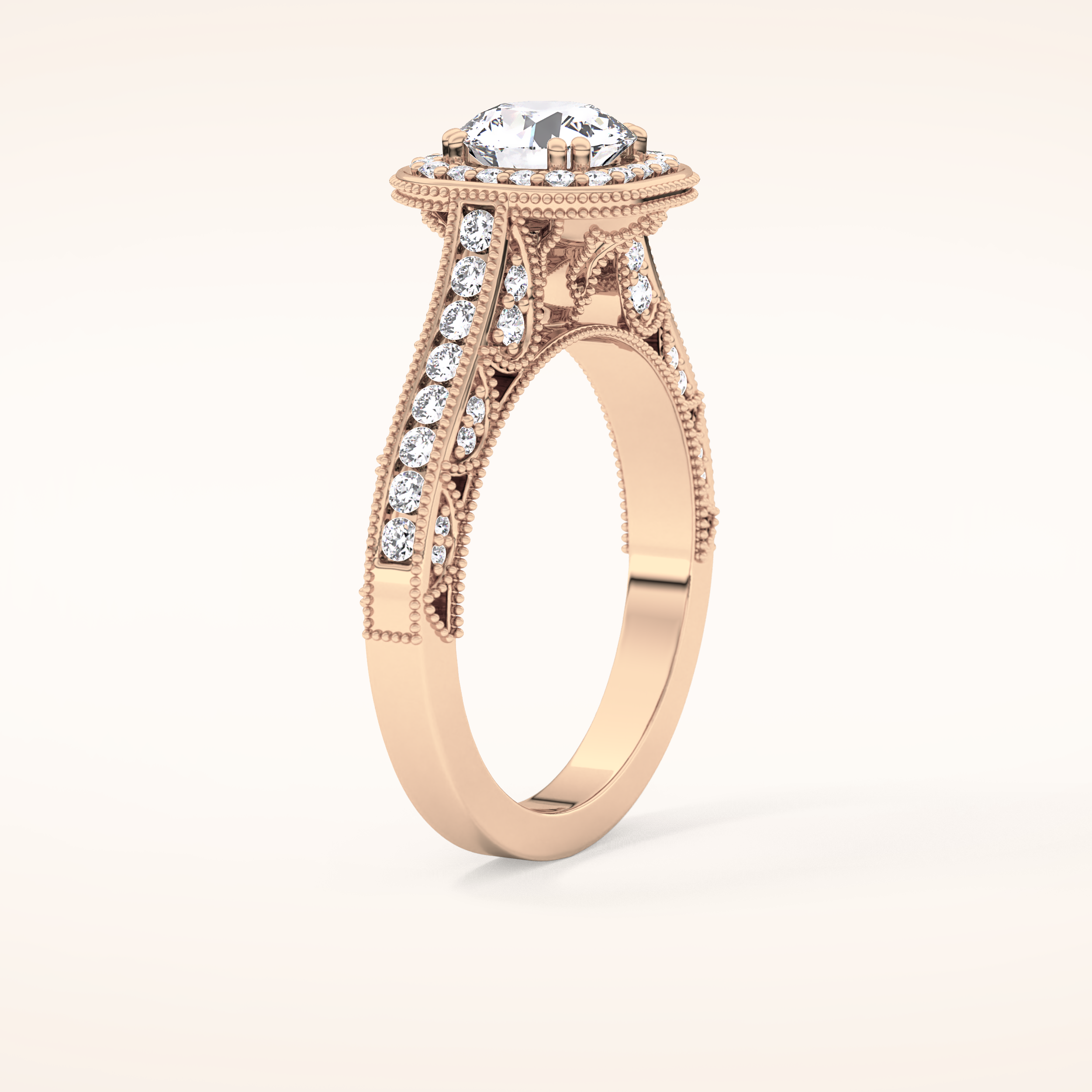 1.05 CT Round Shaped Halo & Pave Moissanite Engagement Ring