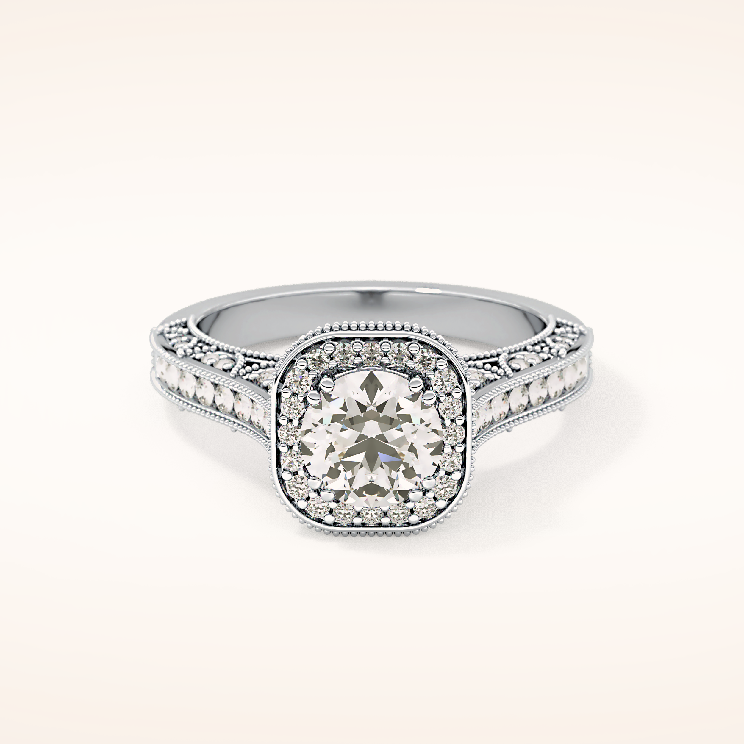 1.05 CT Round Shaped Halo & Pave Moissanite Engagement Ring