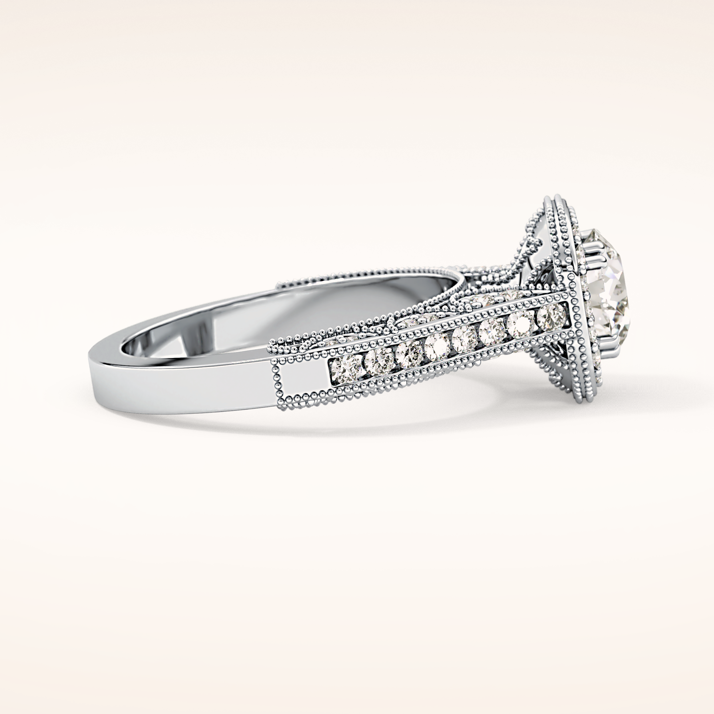1.05 CT Round Shaped Halo & Pave Moissanite Engagement Ring