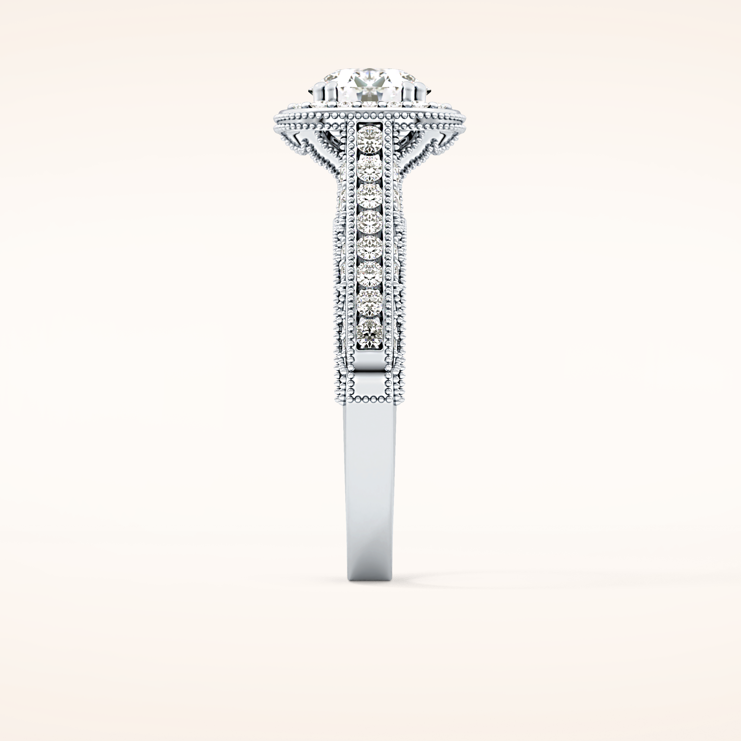 1.05 CT Round Shaped Halo & Pave Moissanite Engagement Ring