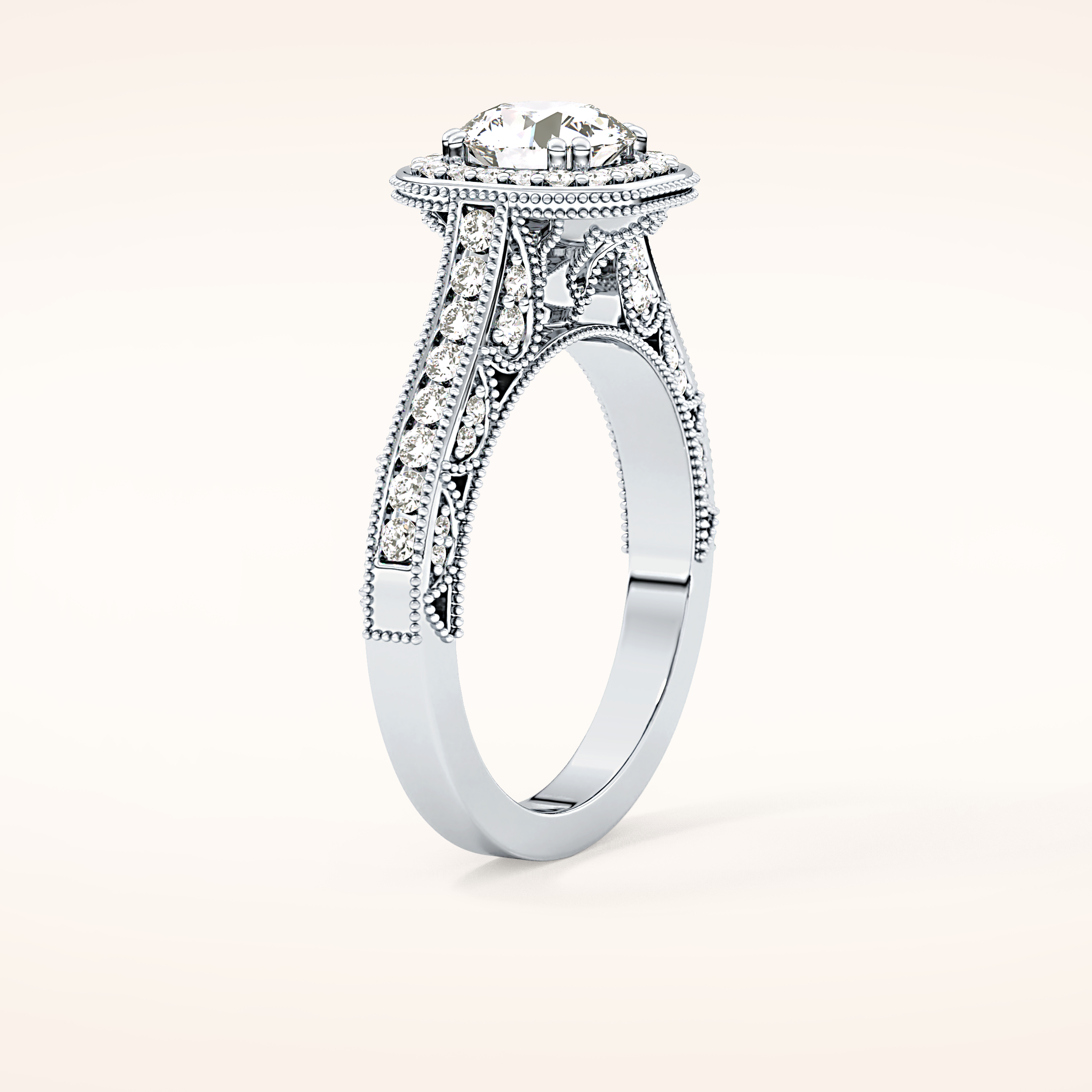 1.05 CT Round Shaped Halo & Pave Moissanite Engagement Ring