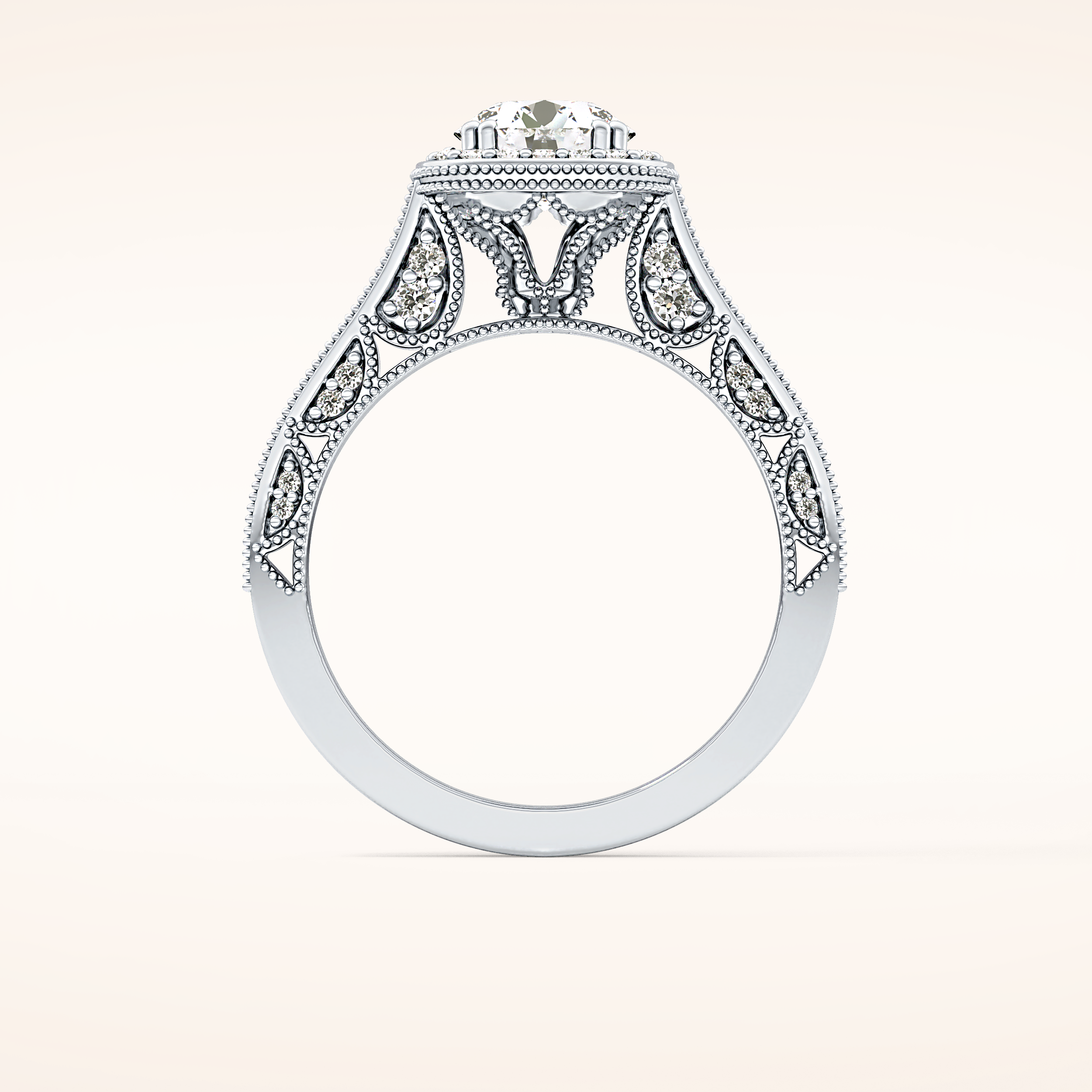 1.05 CT Round Shaped Halo & Pave Moissanite Engagement Ring