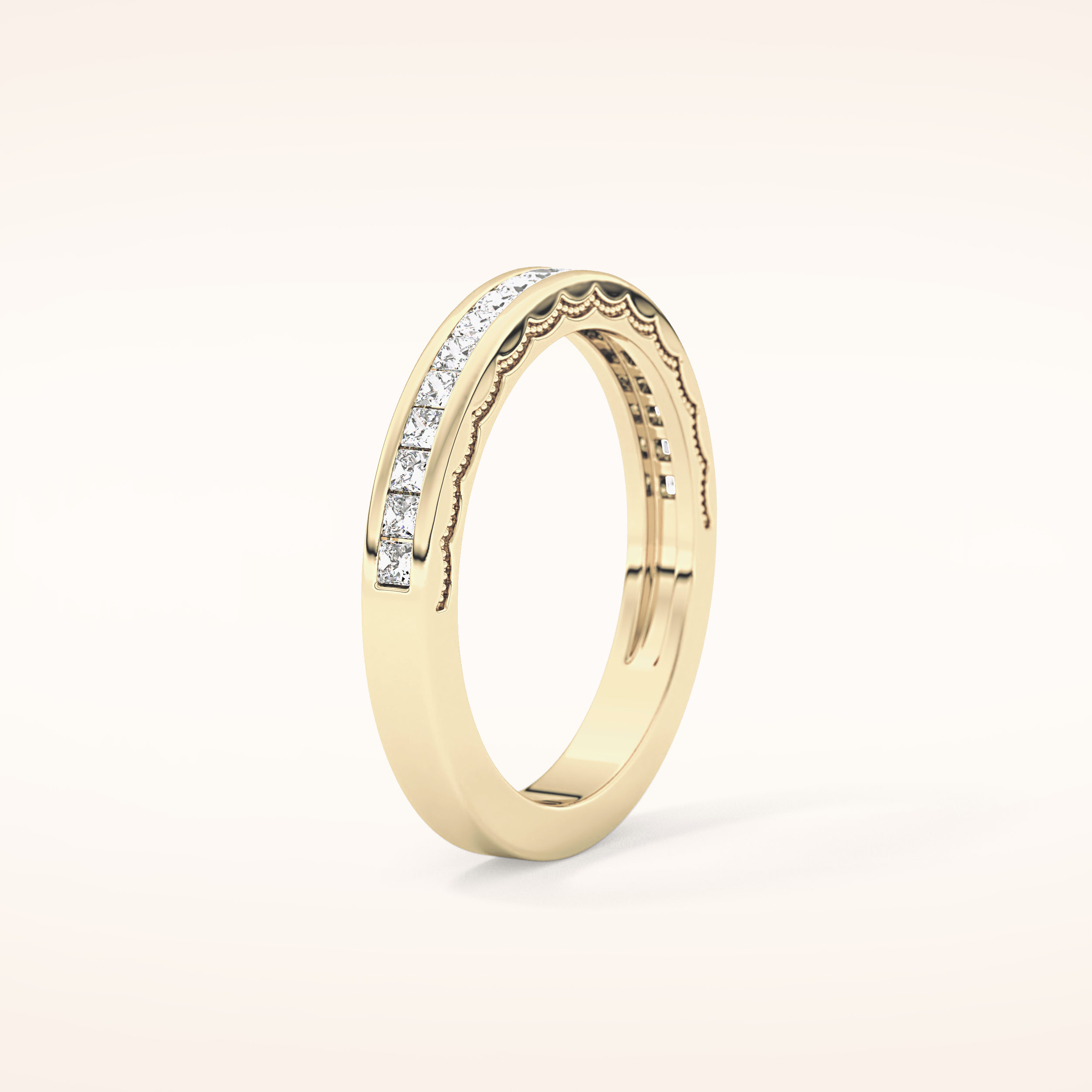 0.48 TCW Princess Shaped Moissanite Half Eternity Wedding Band