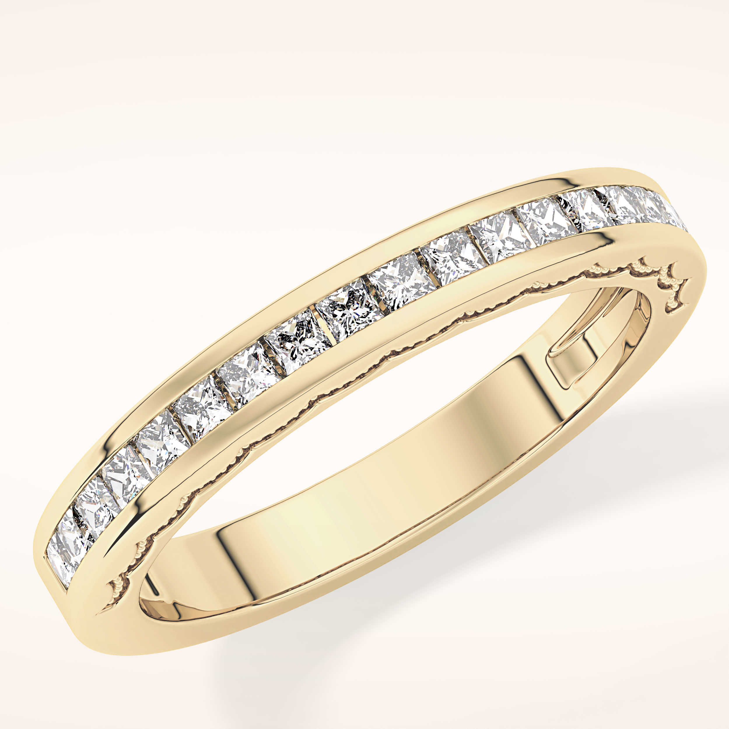 0.48 TCW Princess Shaped Moissanite Half Eternity Wedding Band