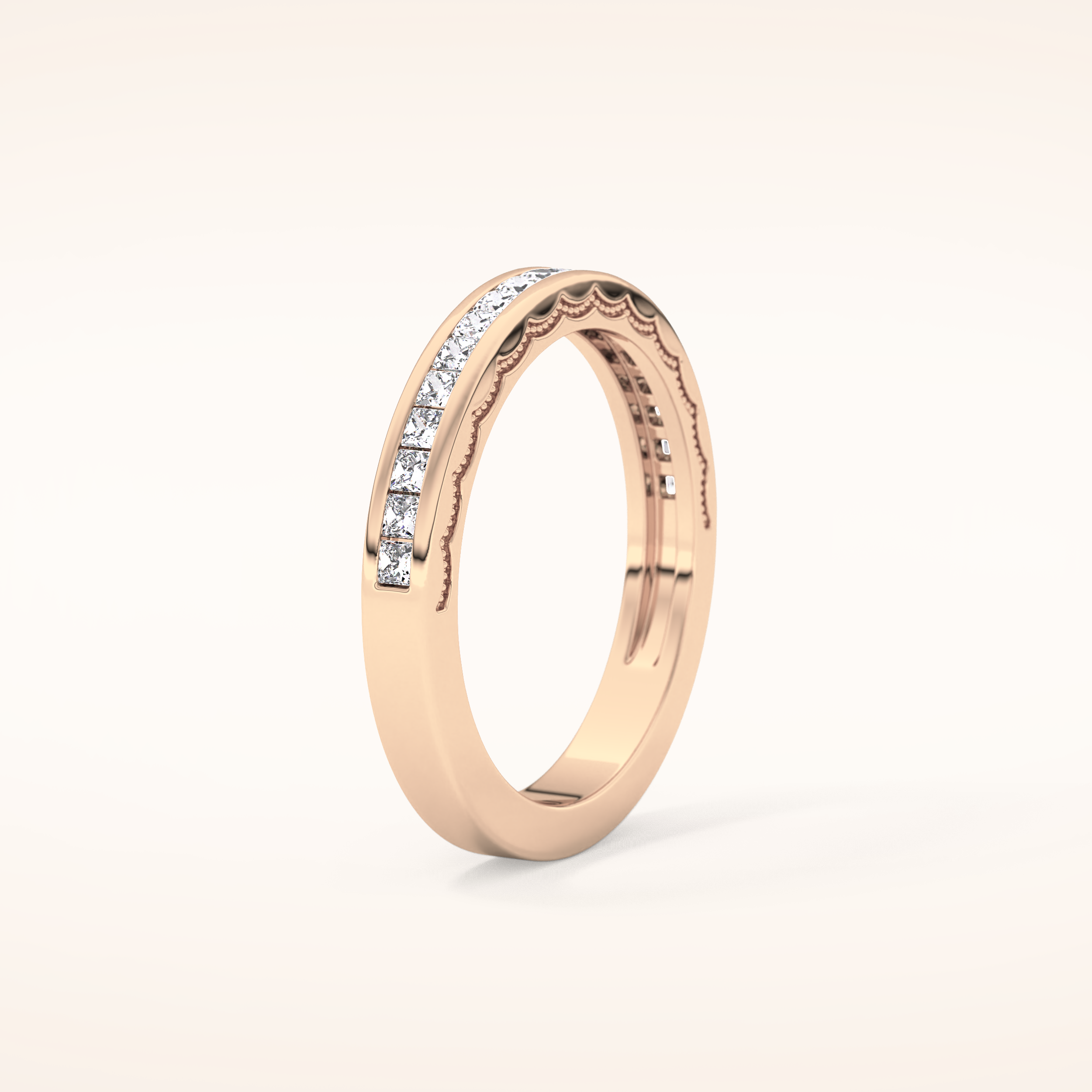 0.48 TCW Princess Shaped Moissanite Half Eternity Wedding Band