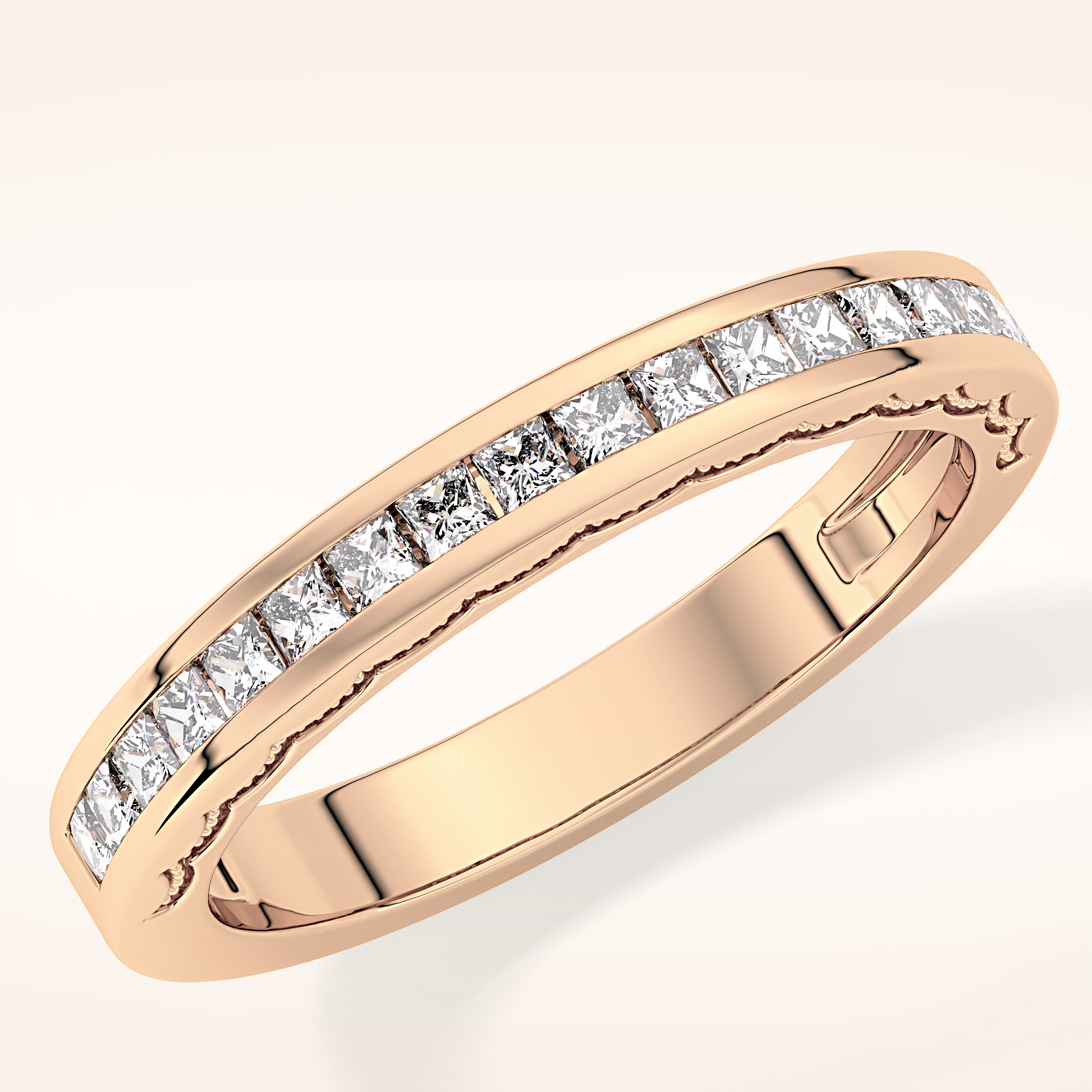 0.48 TCW Princess Shaped Moissanite Half Eternity Wedding Band