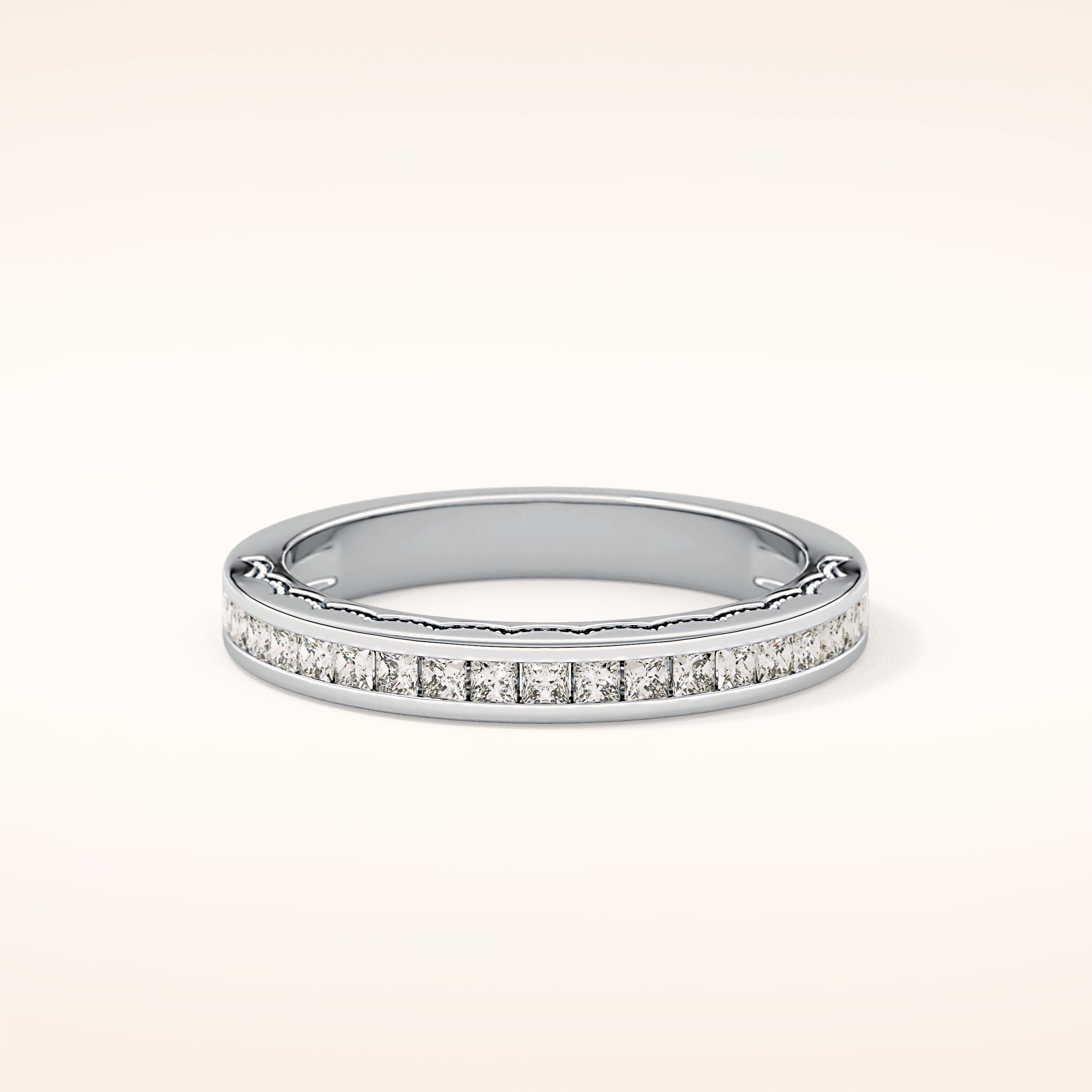 0.48 TCW Princess Shaped Moissanite Half Eternity Wedding Band