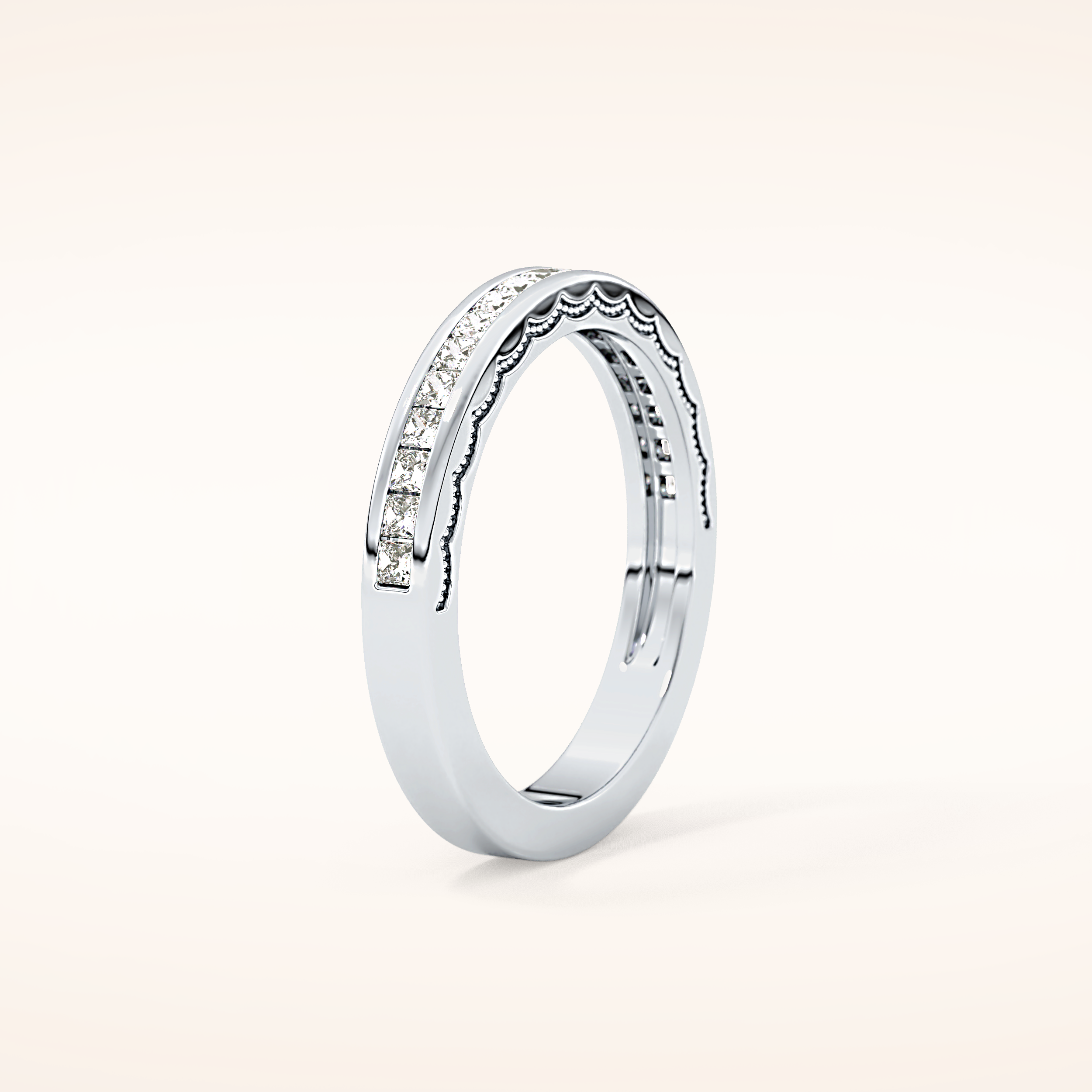 0.48 TCW Princess Shaped Moissanite Half Eternity Wedding Band