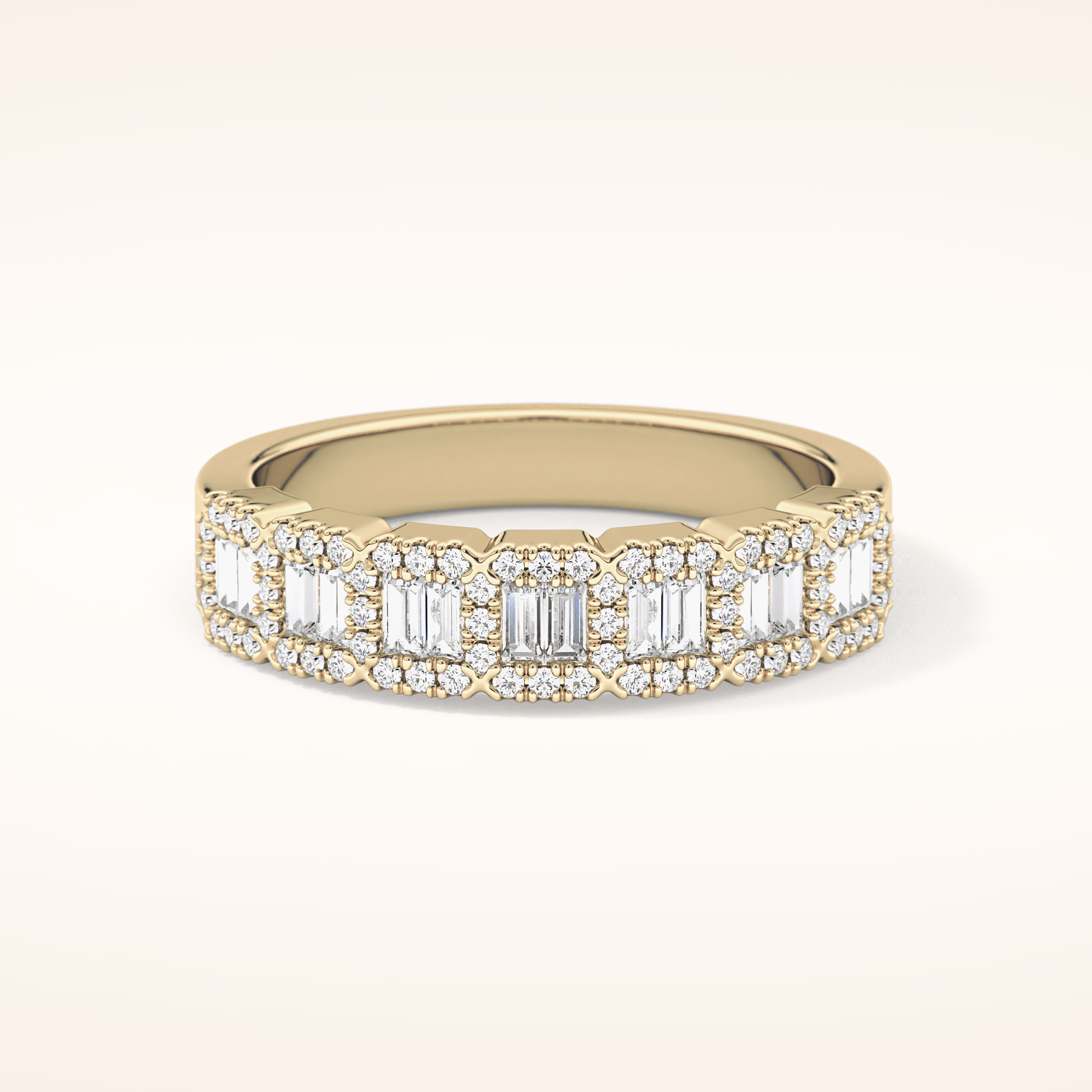 0.71 TCW Round & Baguette Shaped Moissanite Half Eternity Wedding Band
