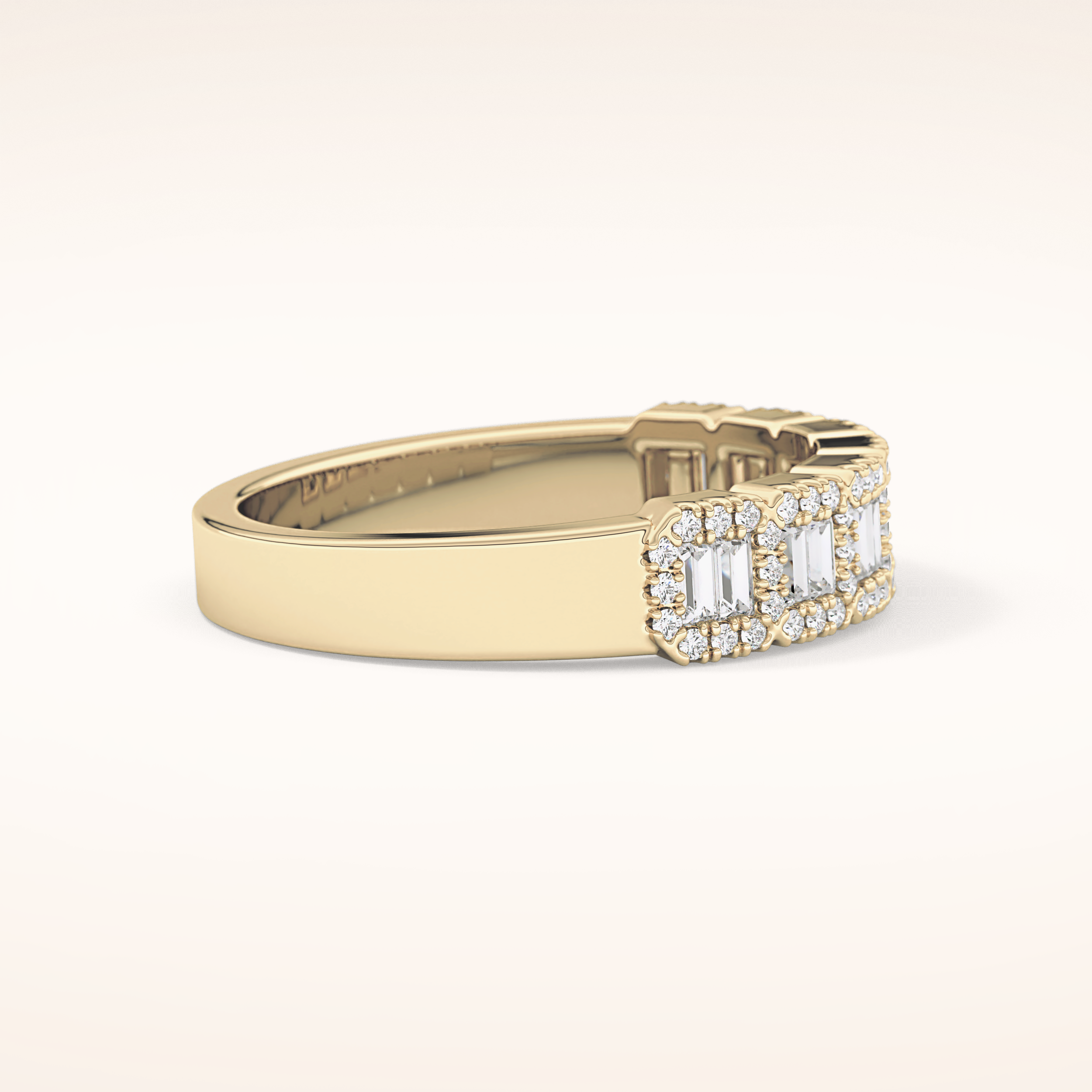 0.71 TCW Round & Baguette Shaped Moissanite Half Eternity Wedding Band