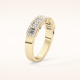 0.71 TCW Round & Baguette Shaped Moissanite Half Eternity Wedding Band