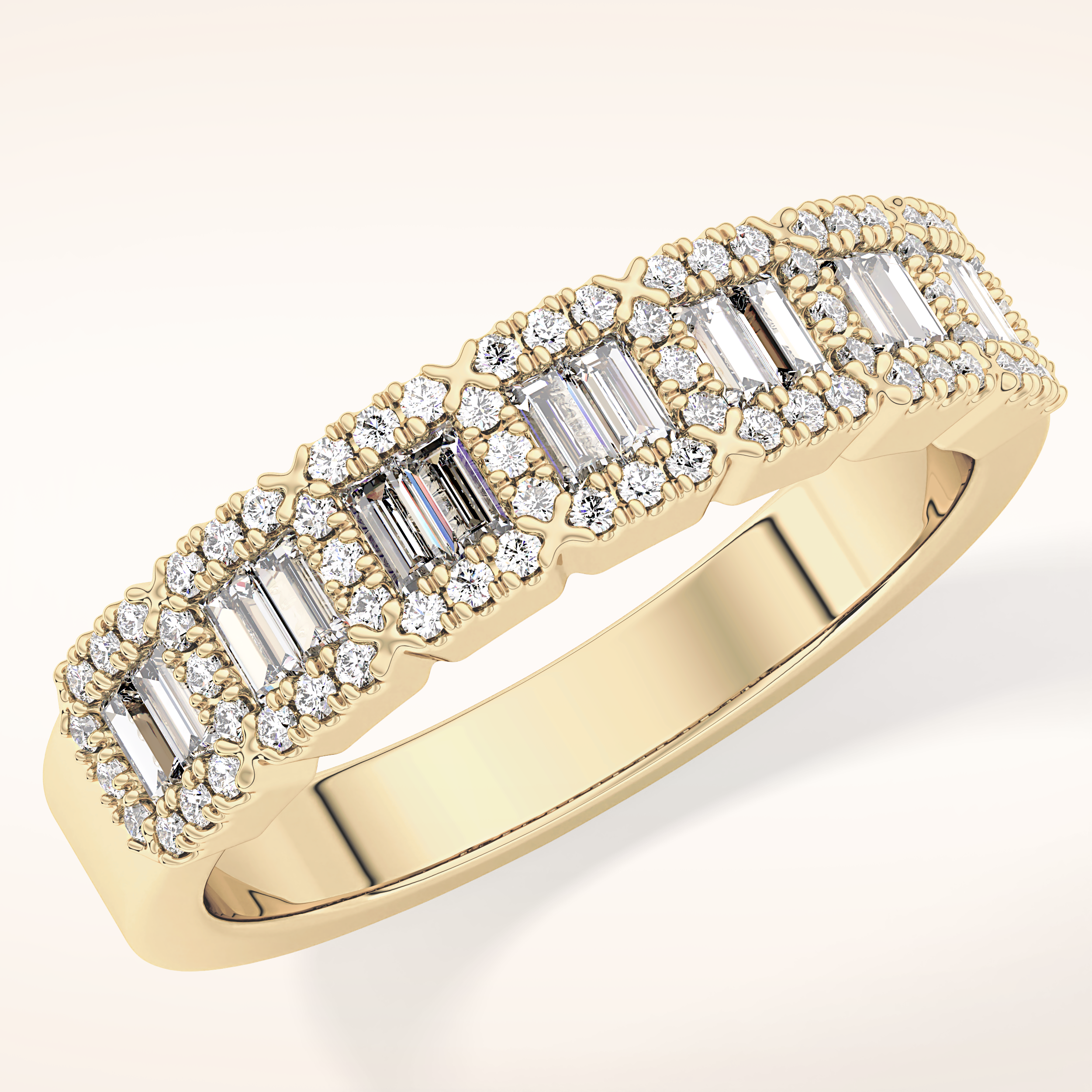 0.71 TCW Round & Baguette Shaped Moissanite Half Eternity Wedding Band