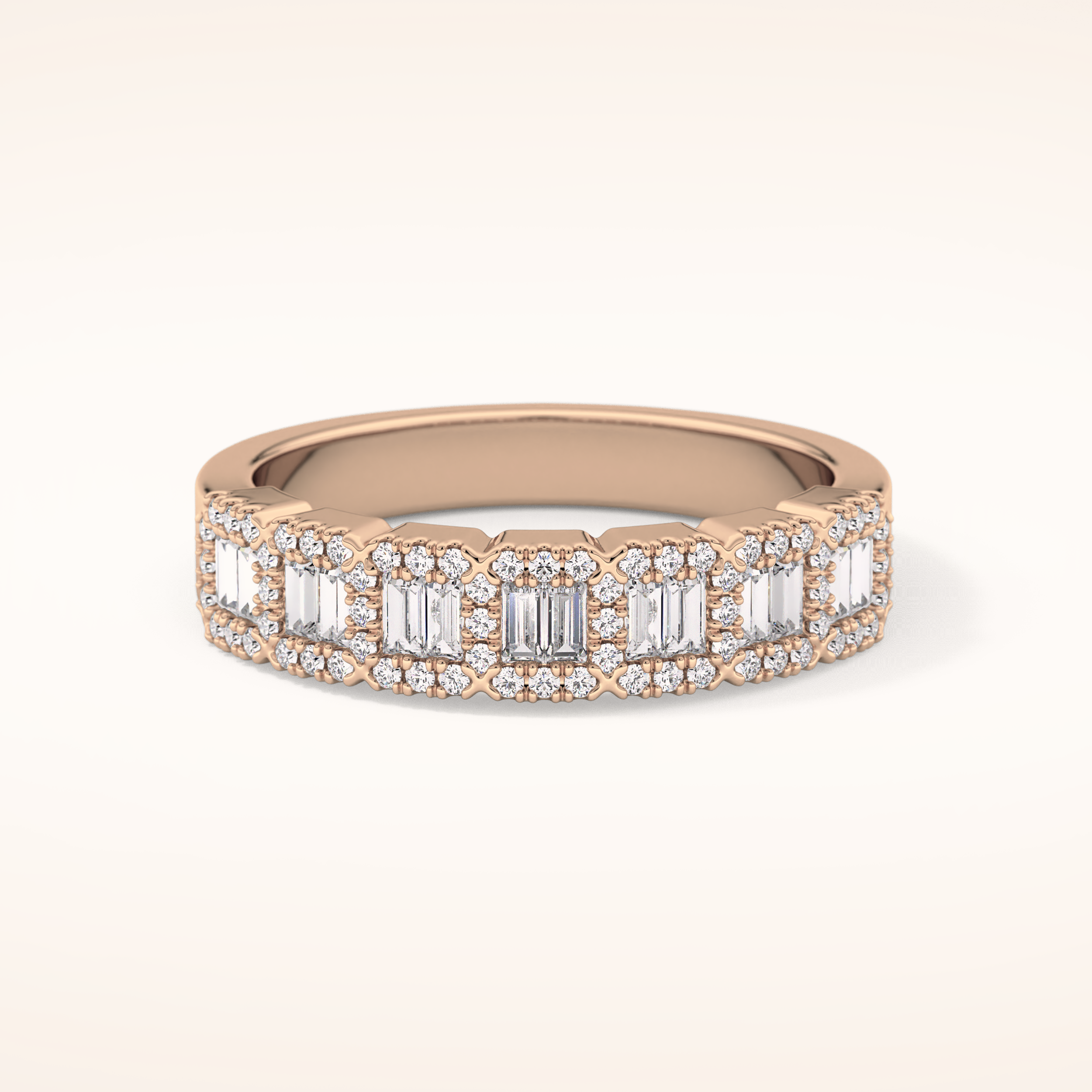 0.71 TCW Round & Baguette Shaped Moissanite Half Eternity Wedding Band