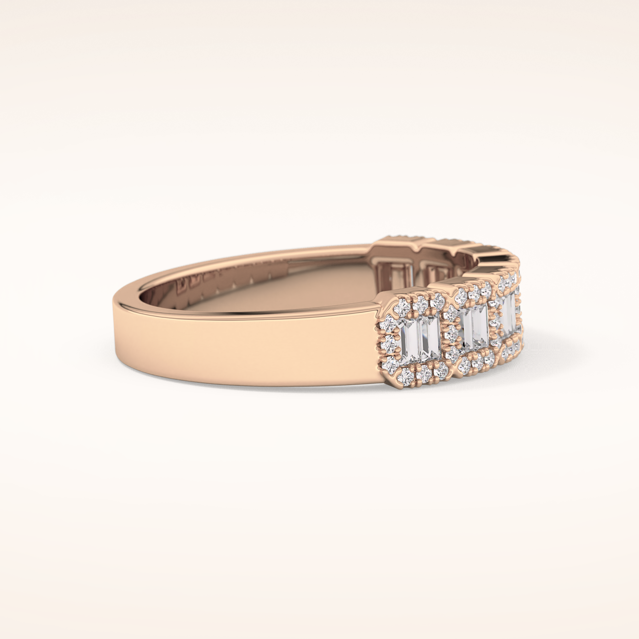 0.71 TCW Round & Baguette Shaped Moissanite Half Eternity Wedding Band