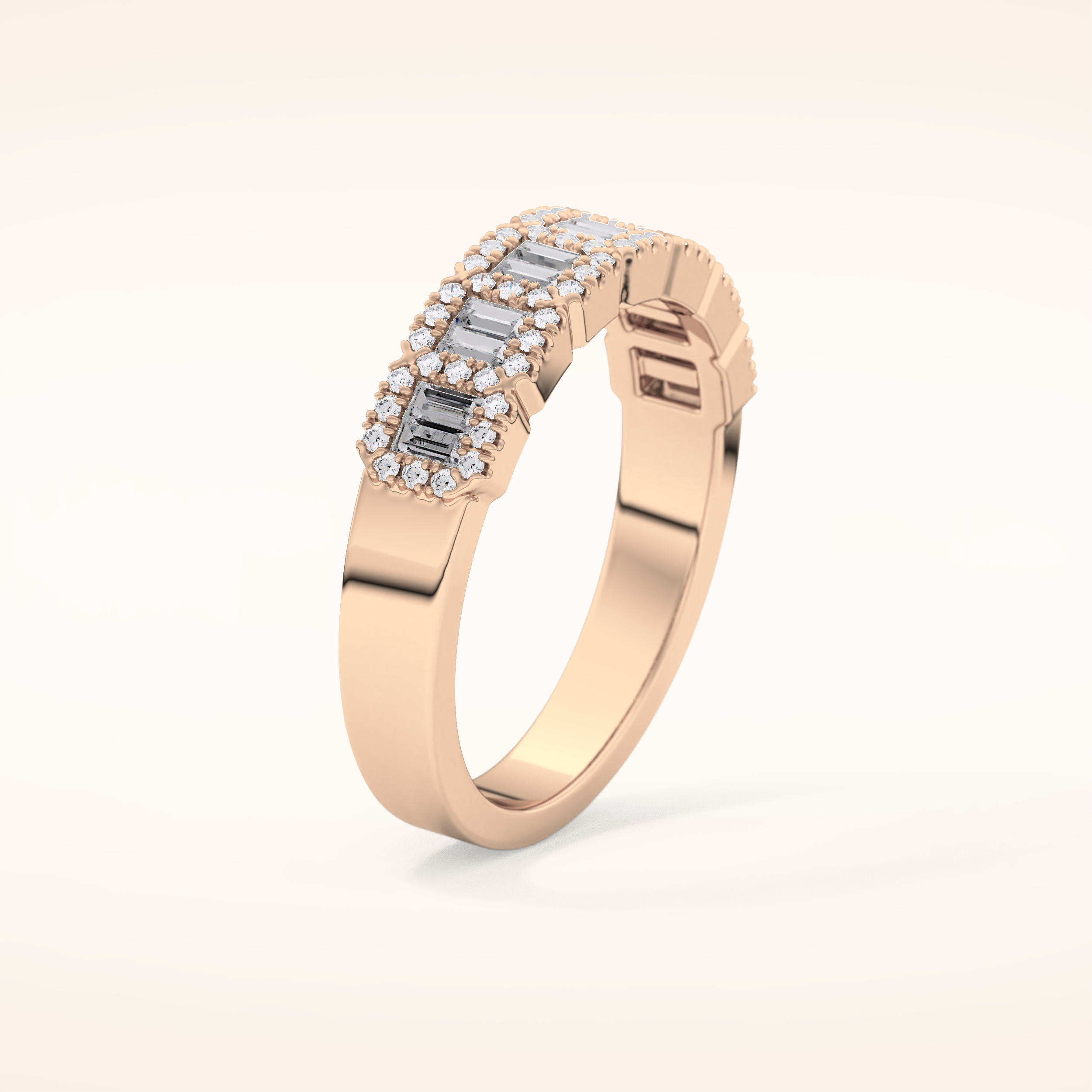 0.71 TCW Round & Baguette Shaped Moissanite Half Eternity Wedding Band