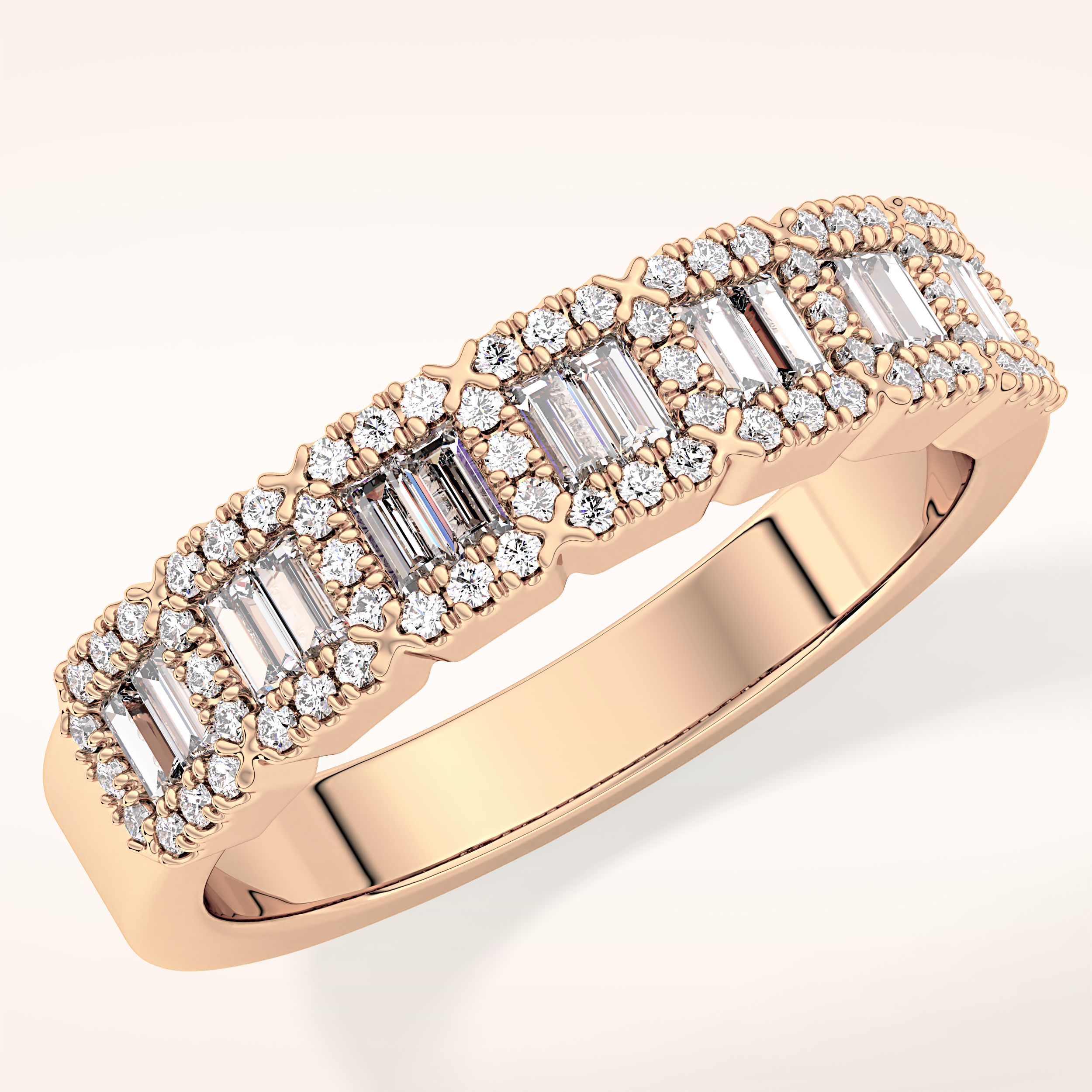 0.71 TCW Round & Baguette Shaped Moissanite Half Eternity Wedding Band