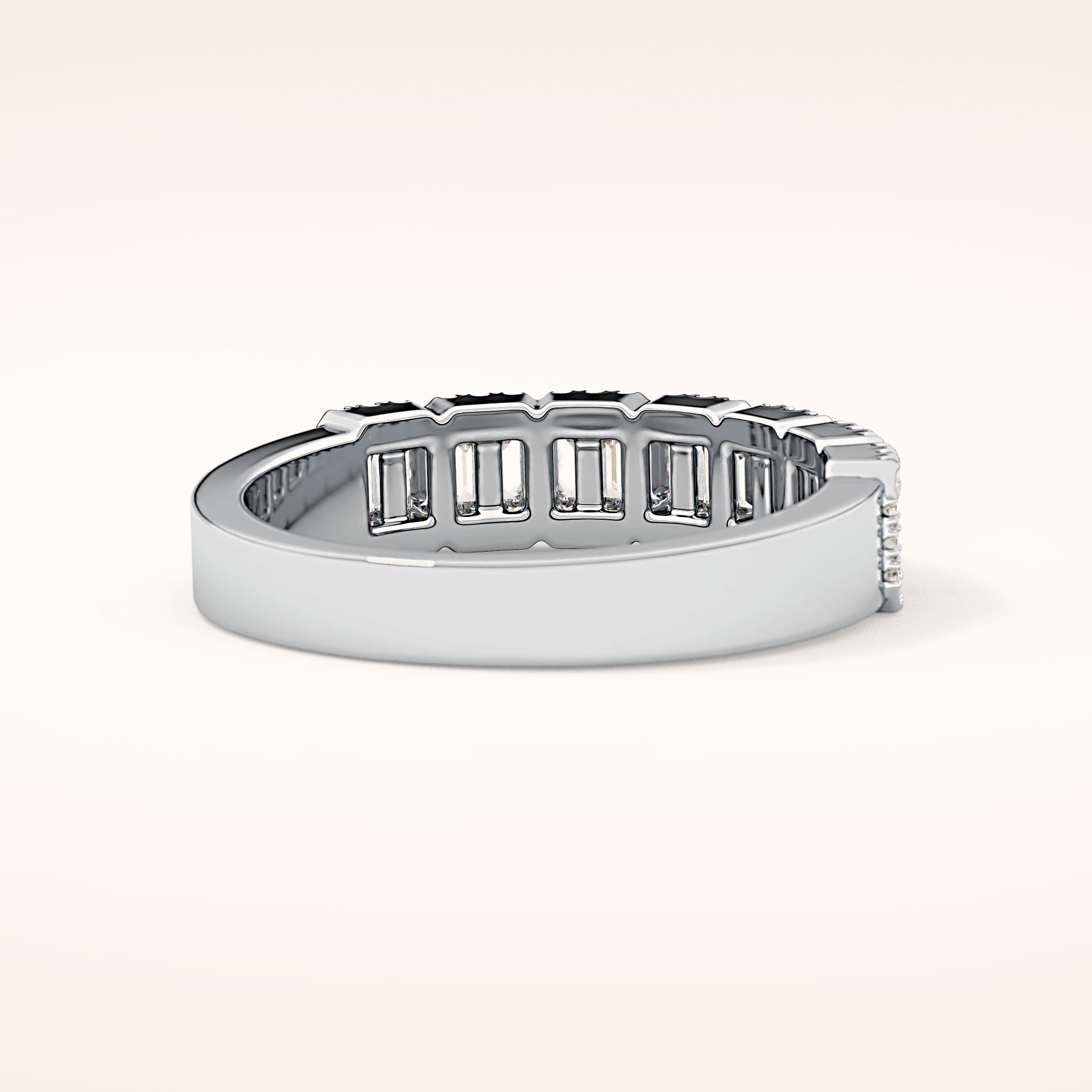 0.71 TCW Round & Baguette Shaped Moissanite Half Eternity Wedding Band