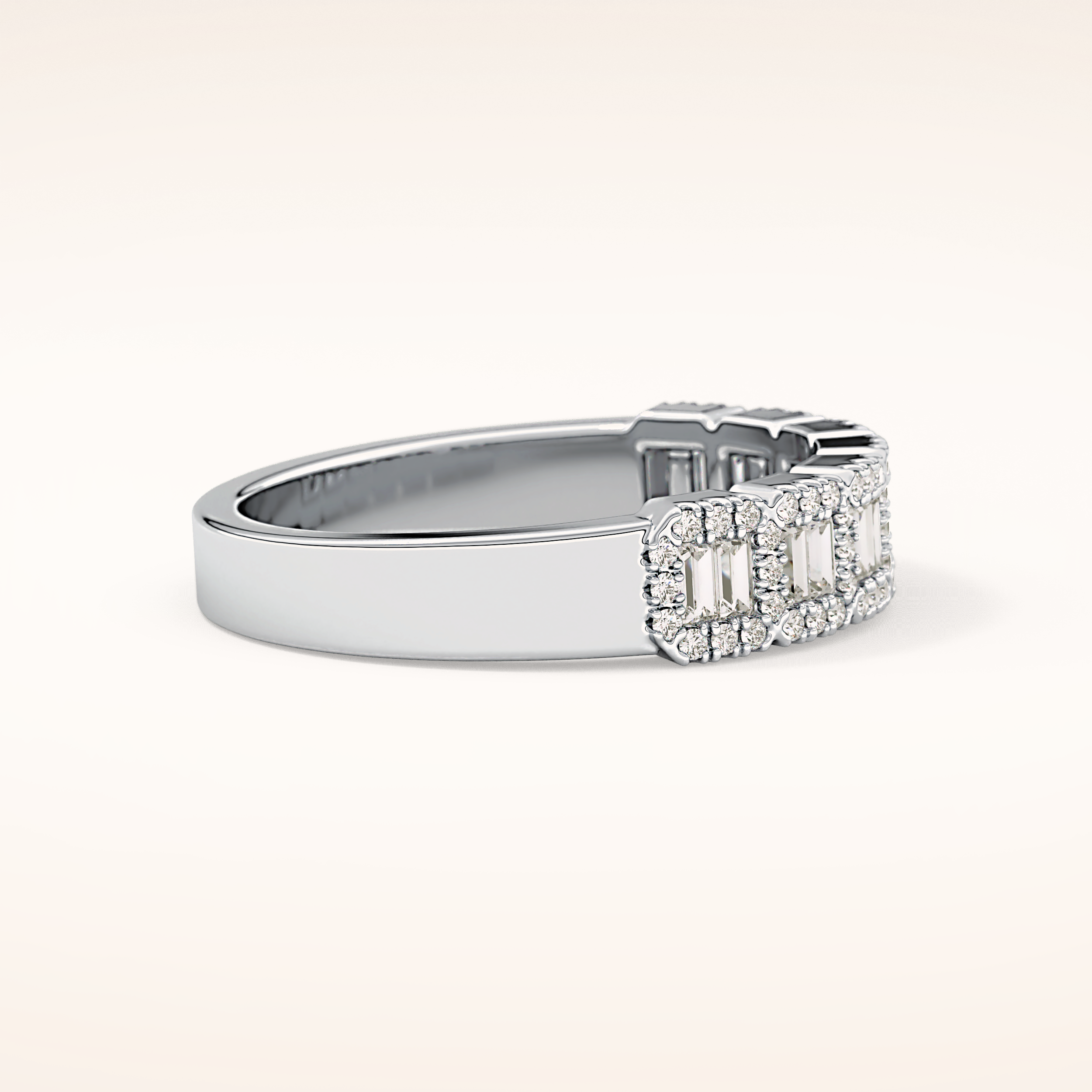 0.71 TCW Round & Baguette Shaped Moissanite Half Eternity Wedding Band