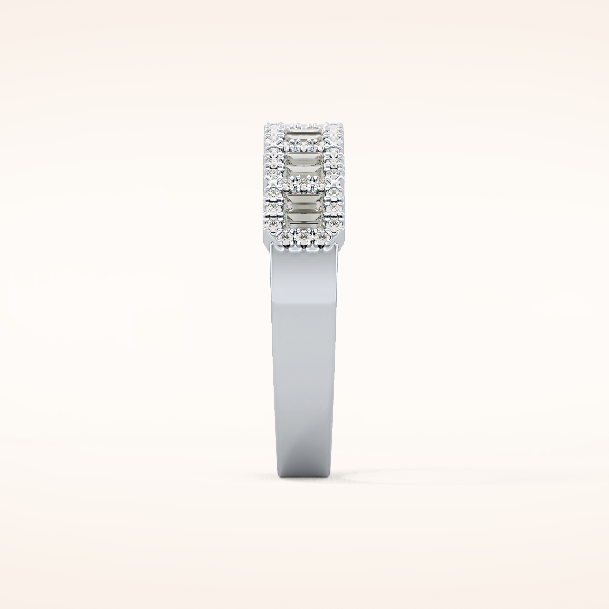 0.71 TCW Round & Baguette Shaped Moissanite Half Eternity Wedding Band