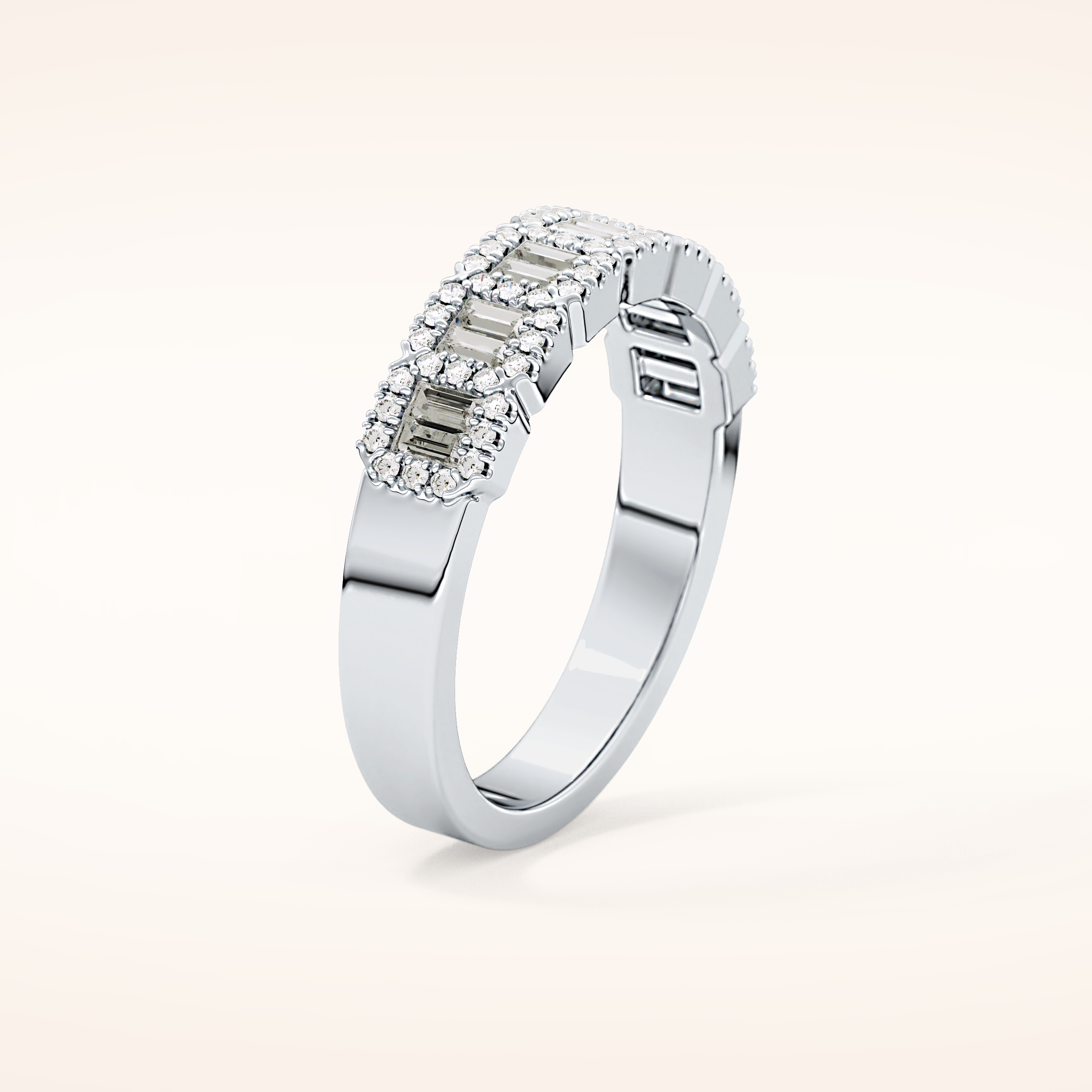 0.71 TCW Round & Baguette Shaped Moissanite Half Eternity Wedding Band