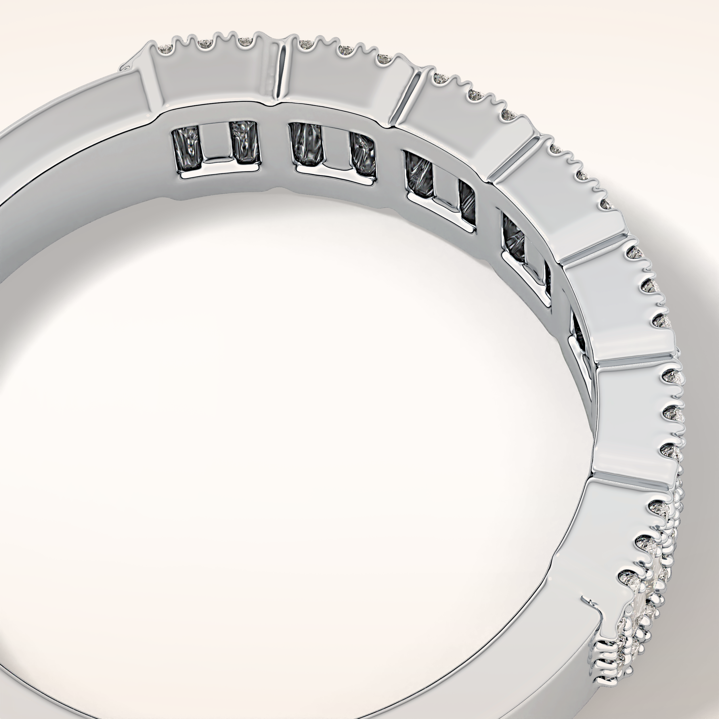 0.71 TCW Round & Baguette Shaped Moissanite Half Eternity Wedding Band