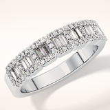 0.71 TCW Round & Baguette Shaped Moissanite Half Eternity Wedding Band