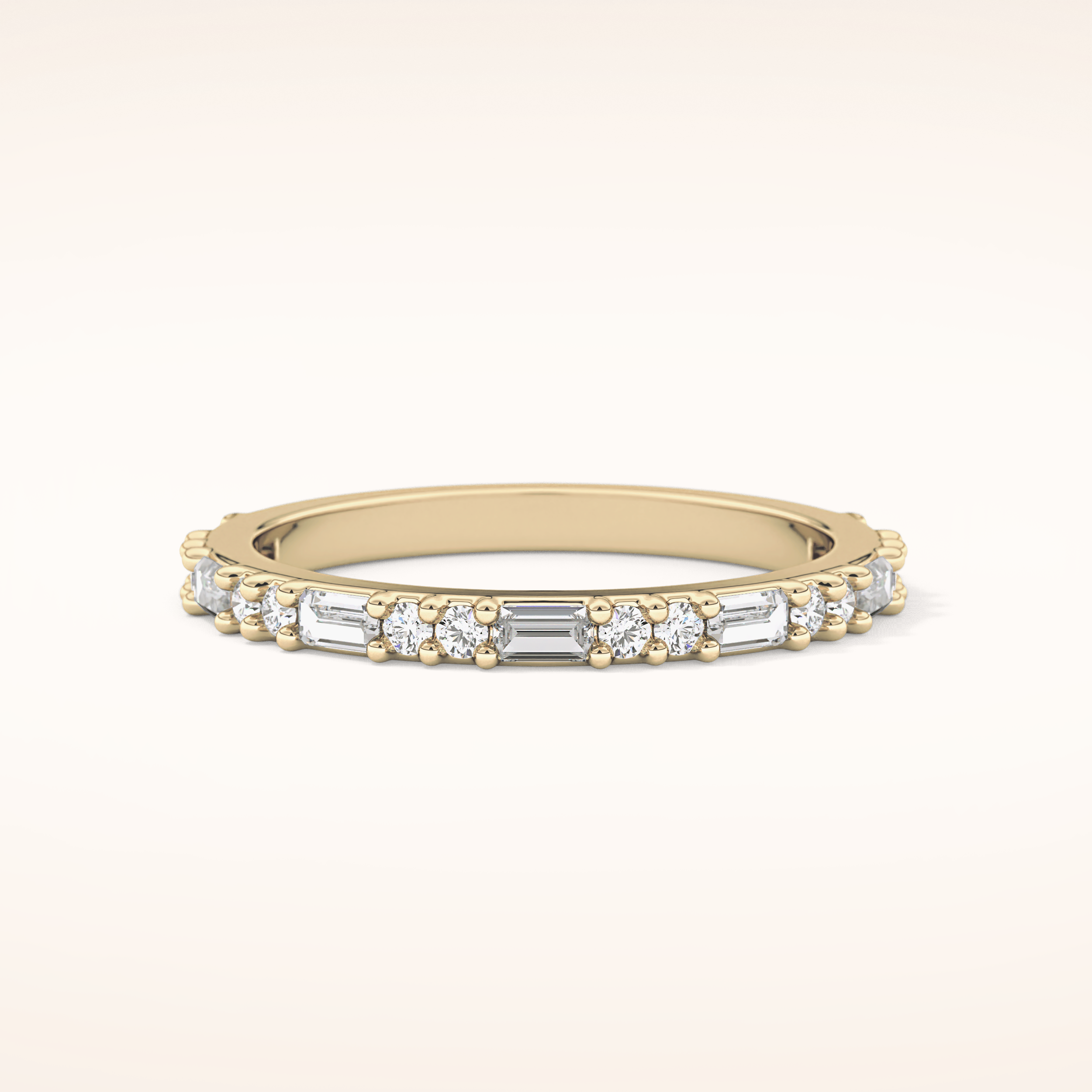 0.70 TCW Round & Baguette Shaped Moissanite Half Eternity Wedding Band