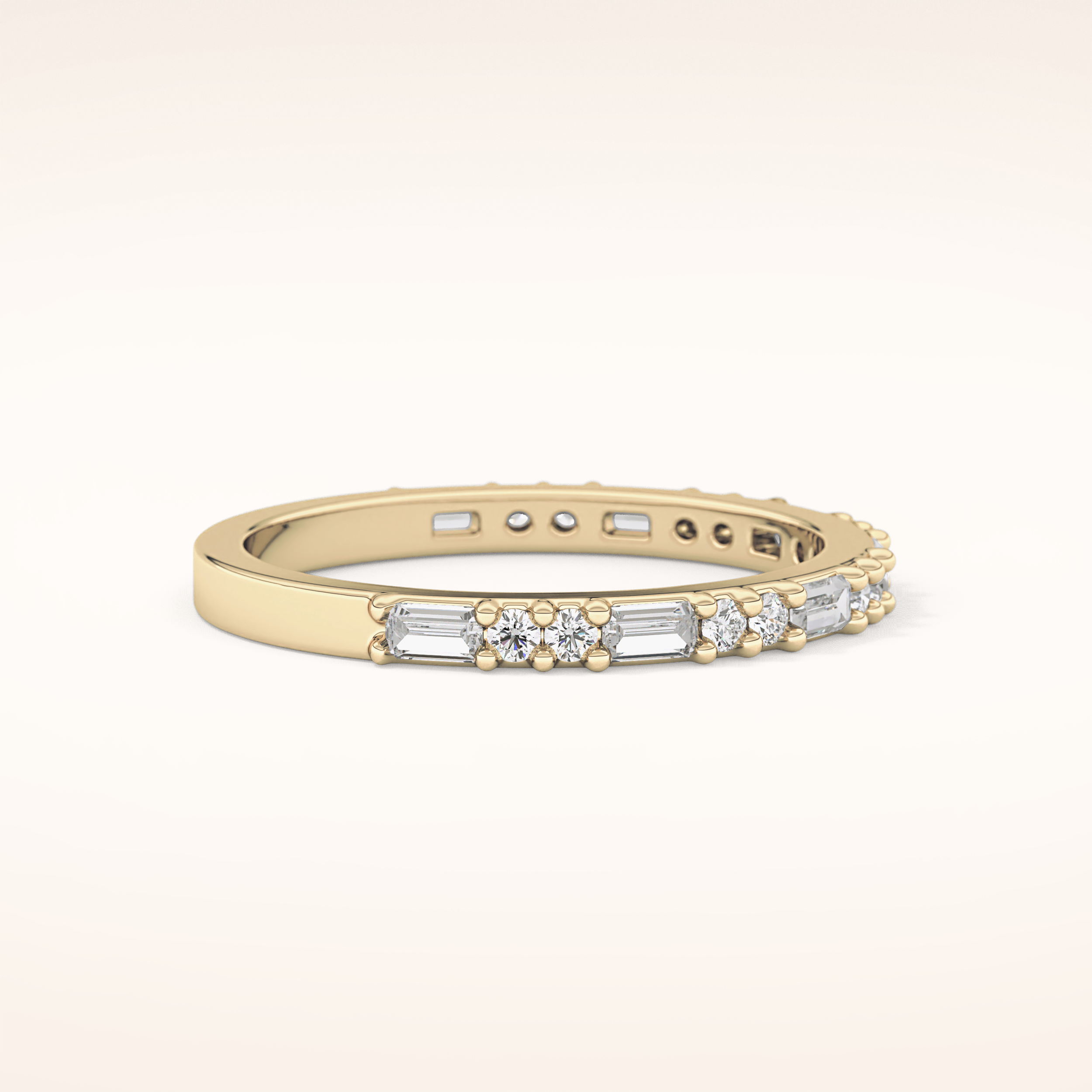 0.70 TCW Round & Baguette Shaped Moissanite Half Eternity Wedding Band