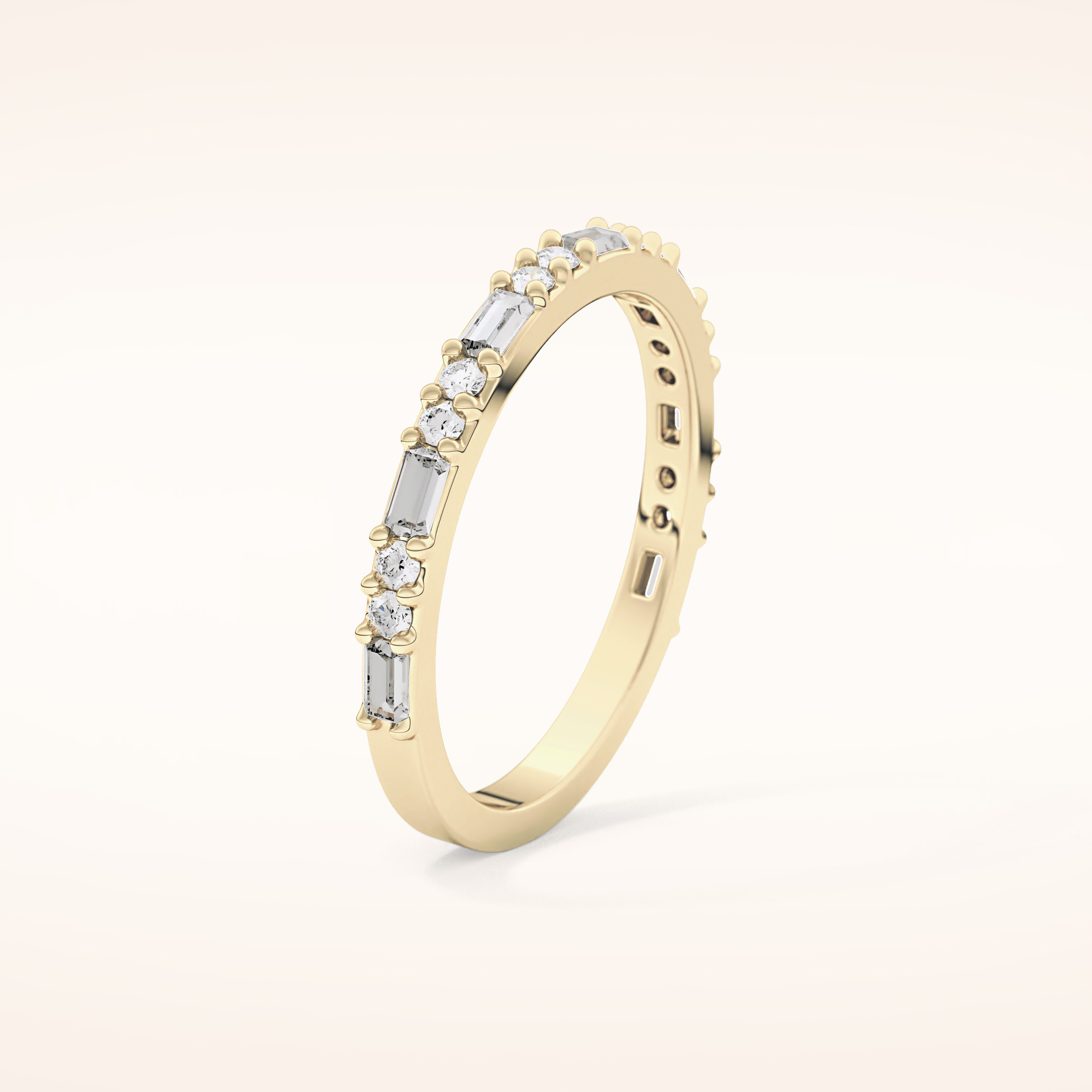 0.70 TCW Round & Baguette Shaped Moissanite Half Eternity Wedding Band