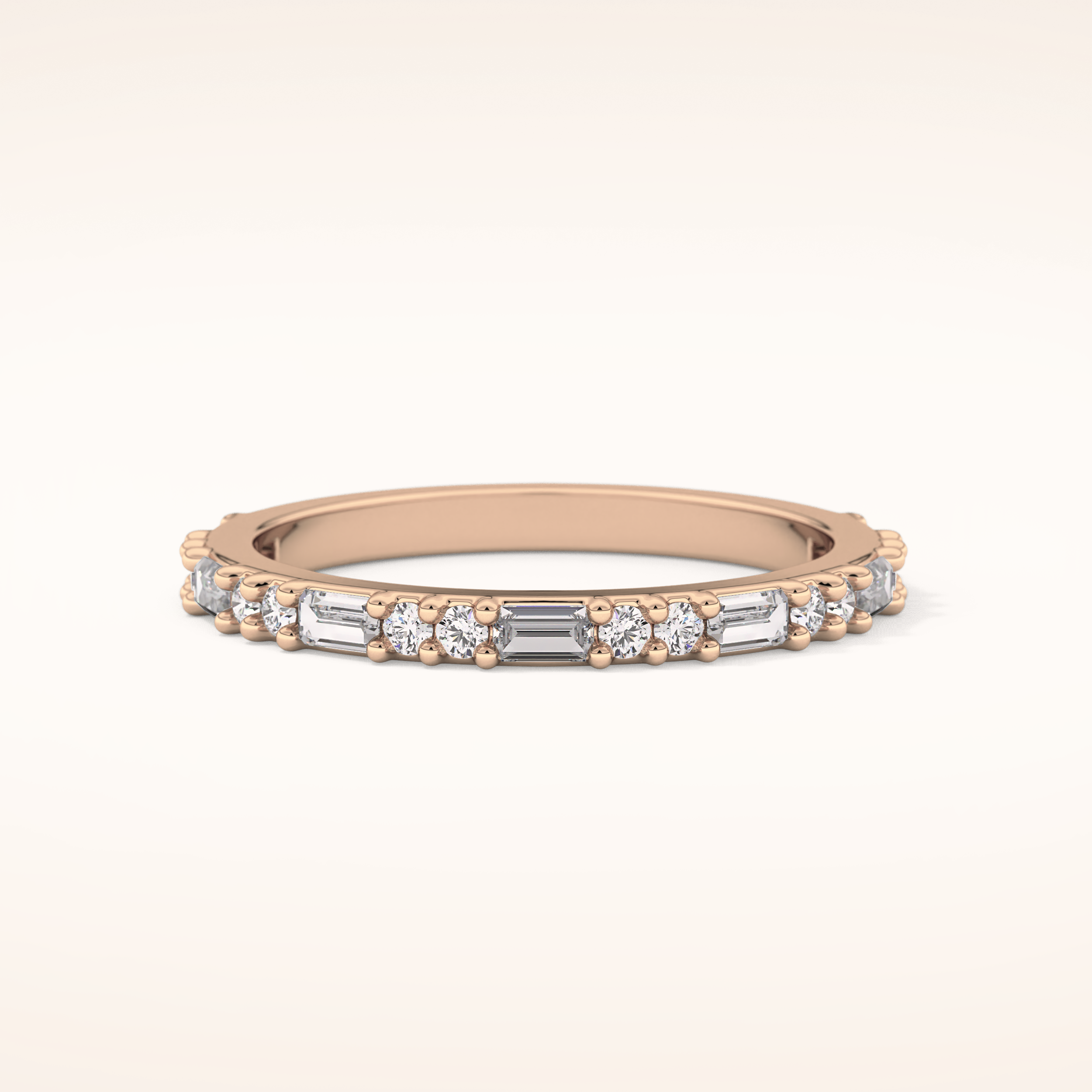 0.70 TCW Round & Baguette Shaped Moissanite Half Eternity Wedding Band