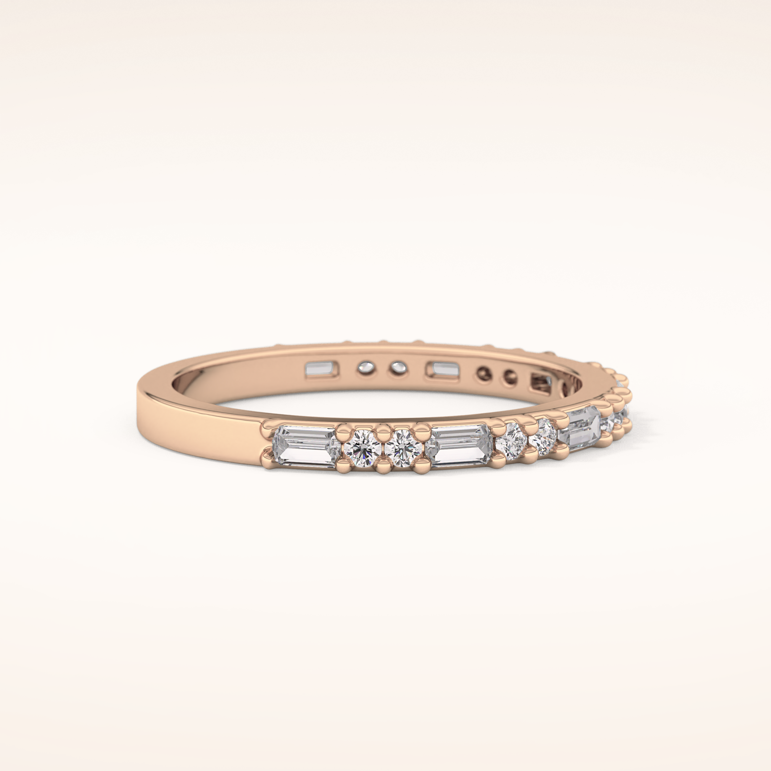 0.70 TCW Round & Baguette Shaped Moissanite Half Eternity Wedding Band