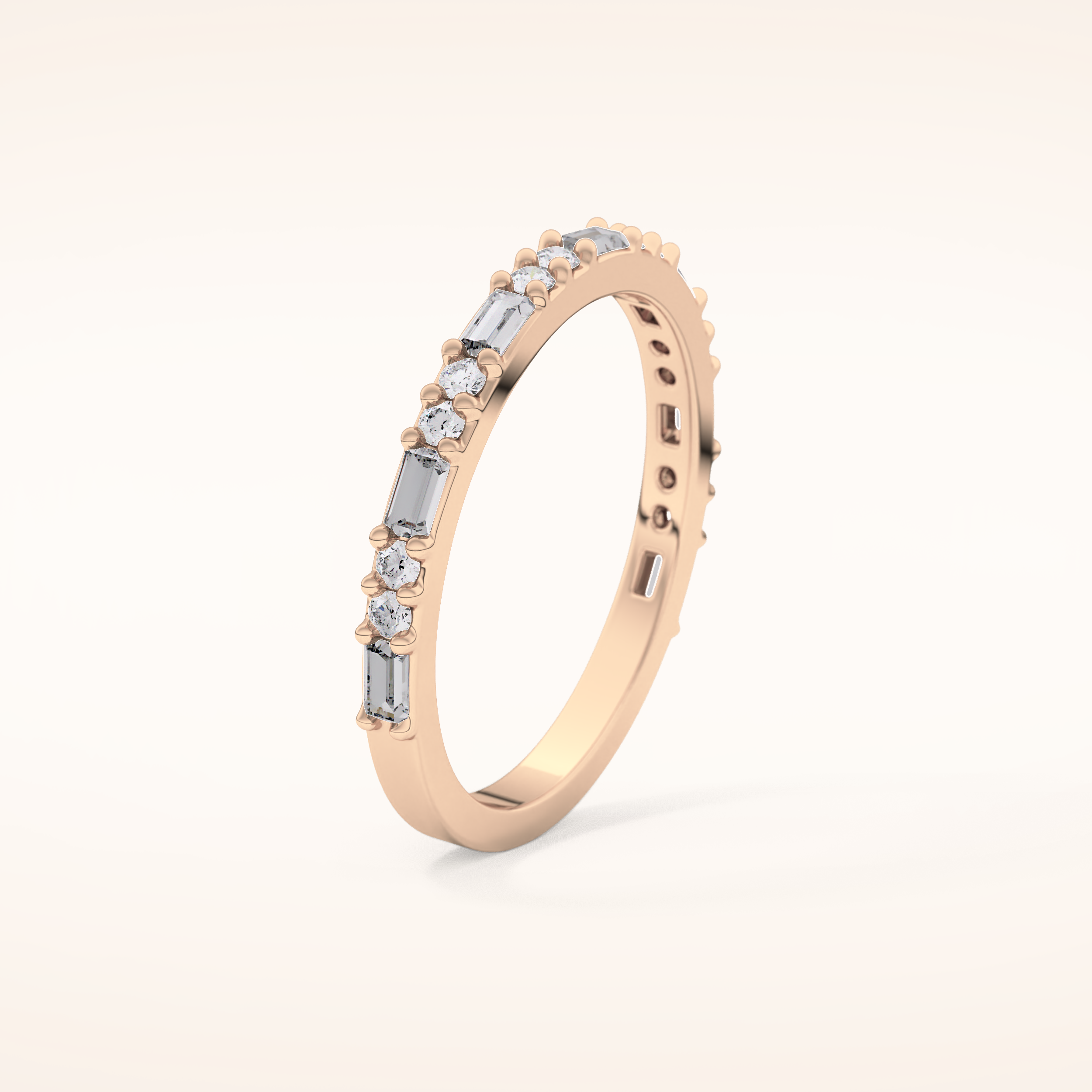 0.70 TCW Round & Baguette Shaped Moissanite Half Eternity Wedding Band