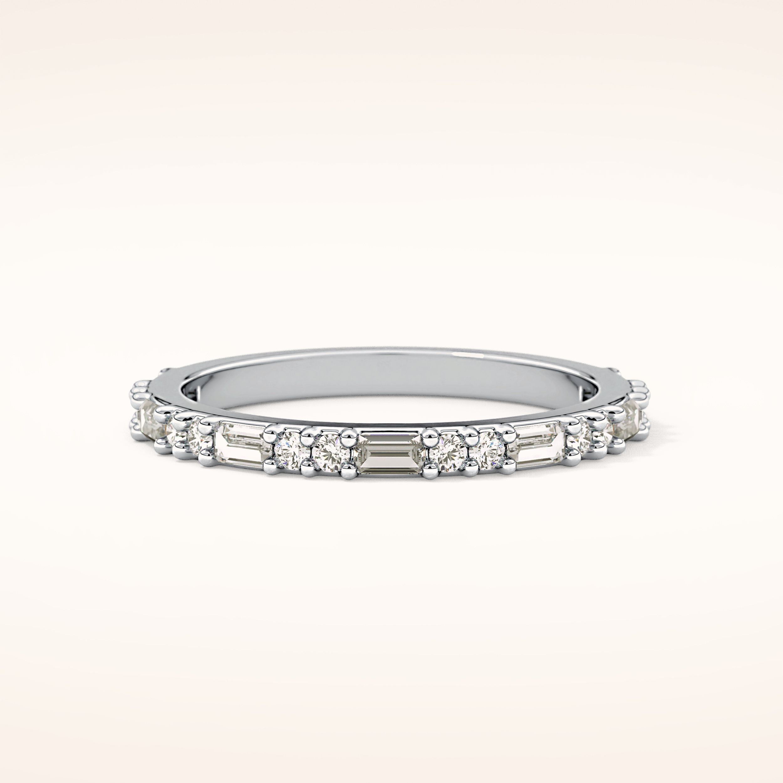 0.70 TCW Round & Baguette Shaped Moissanite Half Eternity Wedding Band